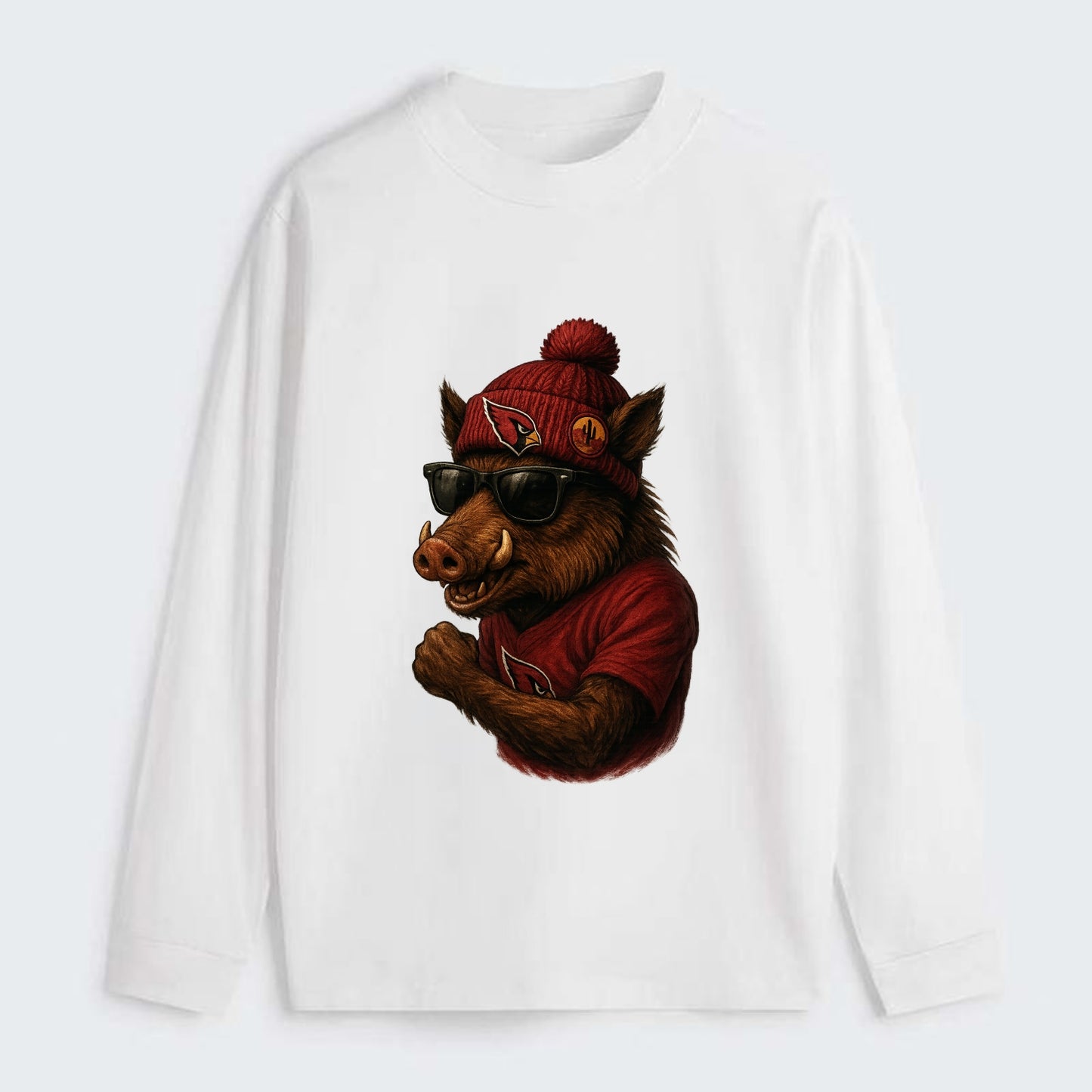 Arizona Javelina wearing Cardinals beanie with desert patch and - Classic Long Sleeve Shirt - White