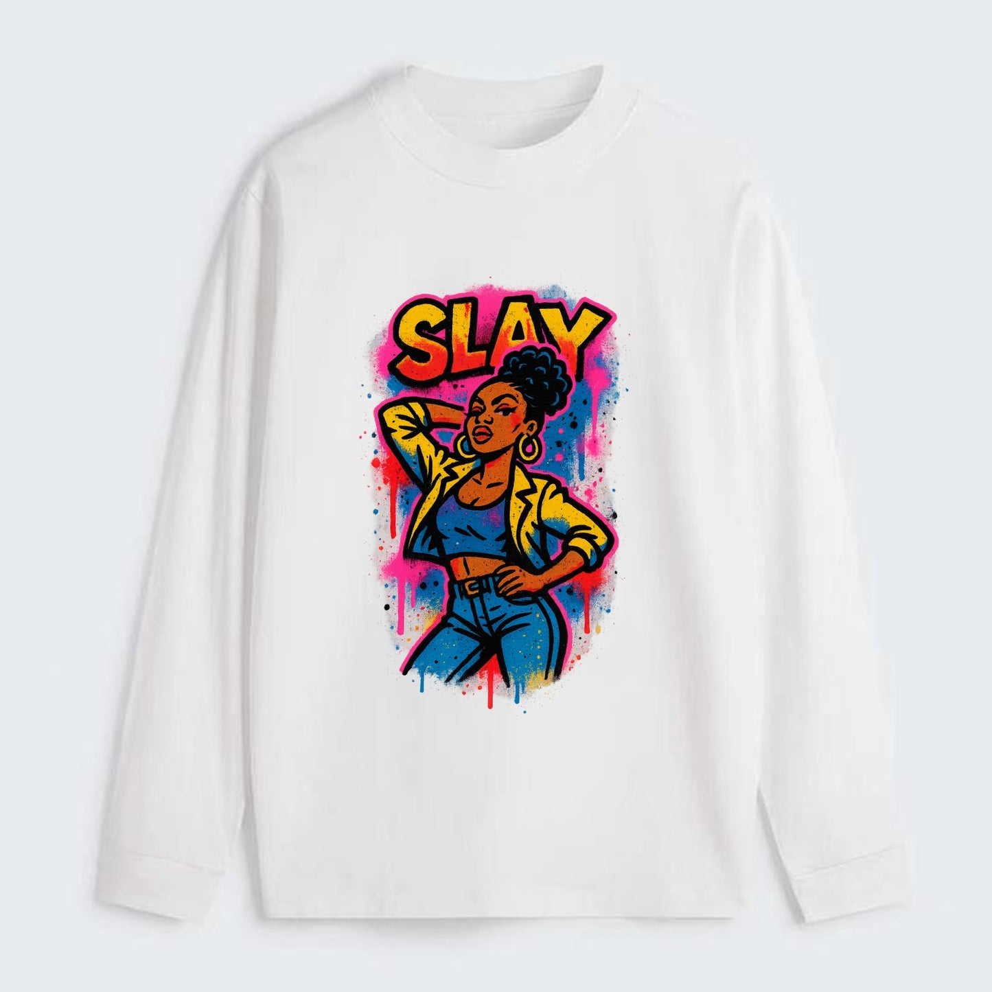 Empowered figure striking confident pose - "slay" culture, fierce and - Classic Long Sleeve Shirt - White