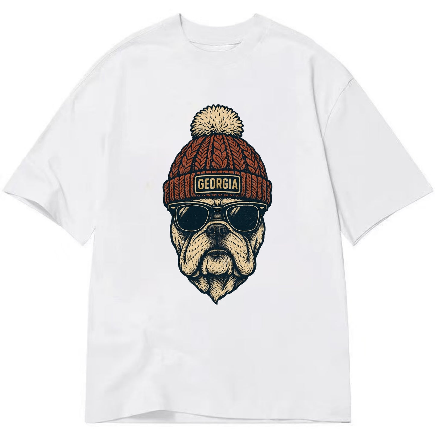 Athens Bulldog wearing Georgia beanie wi - Classic T-shirt - White