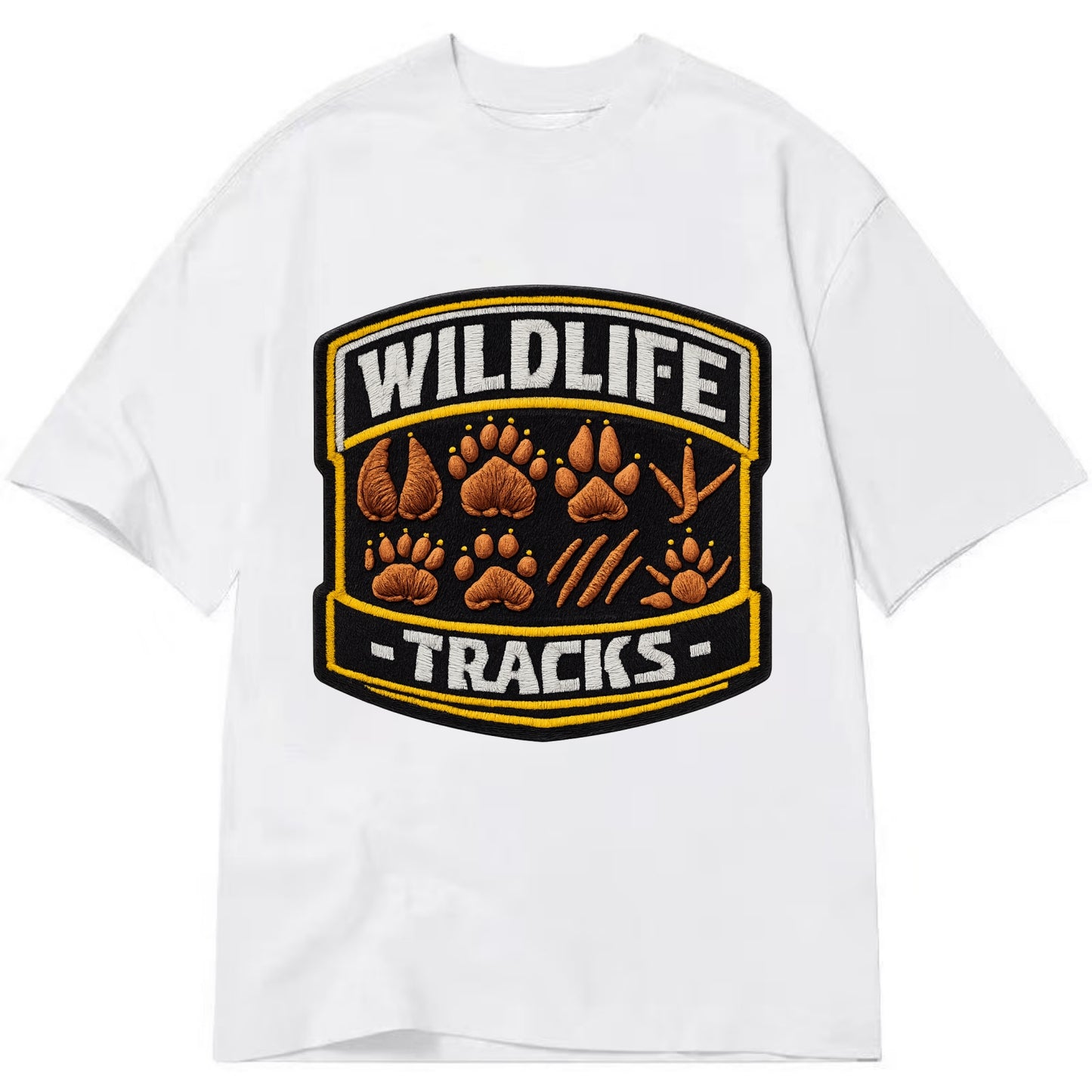 WILDLIFE TRACKS - animal footprints in brown , tracker - Classic T-shirt - White