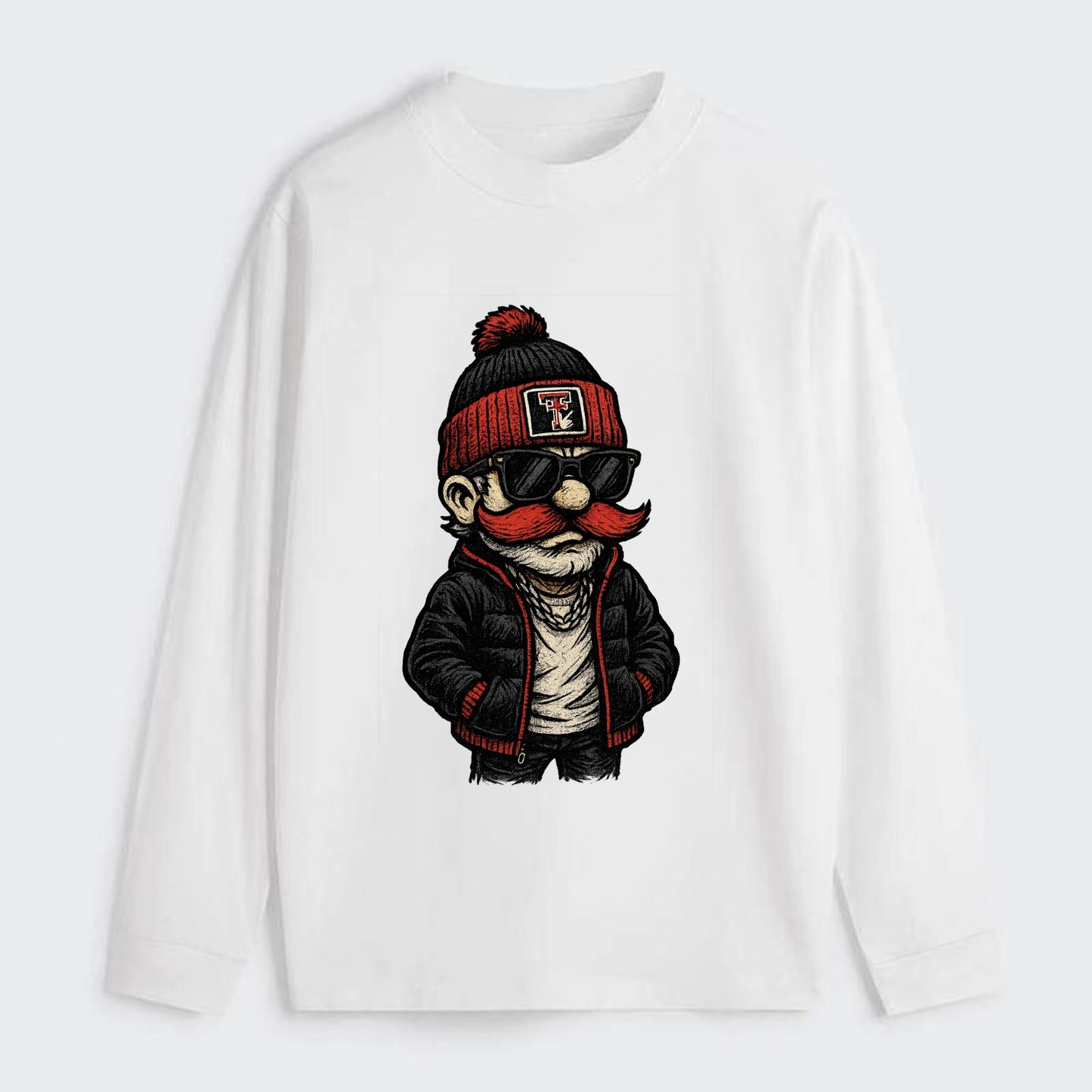 Lubbock Raider wearing Texas Tech beanie with guns up patch - Classic Long Sleeve Shirt - White