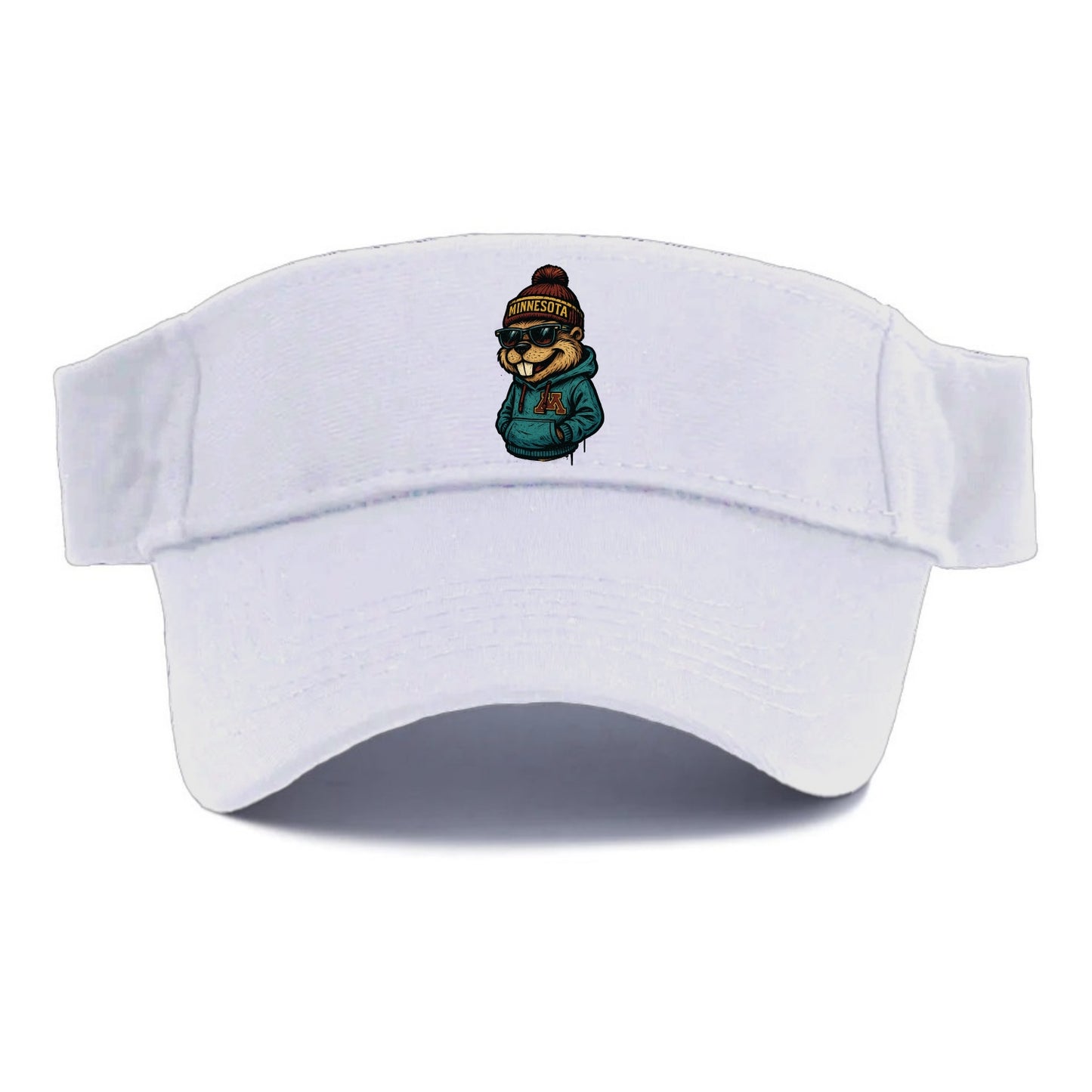 Minneapolis Gopher wearing Minnesota beanie with M patch - Visor - White