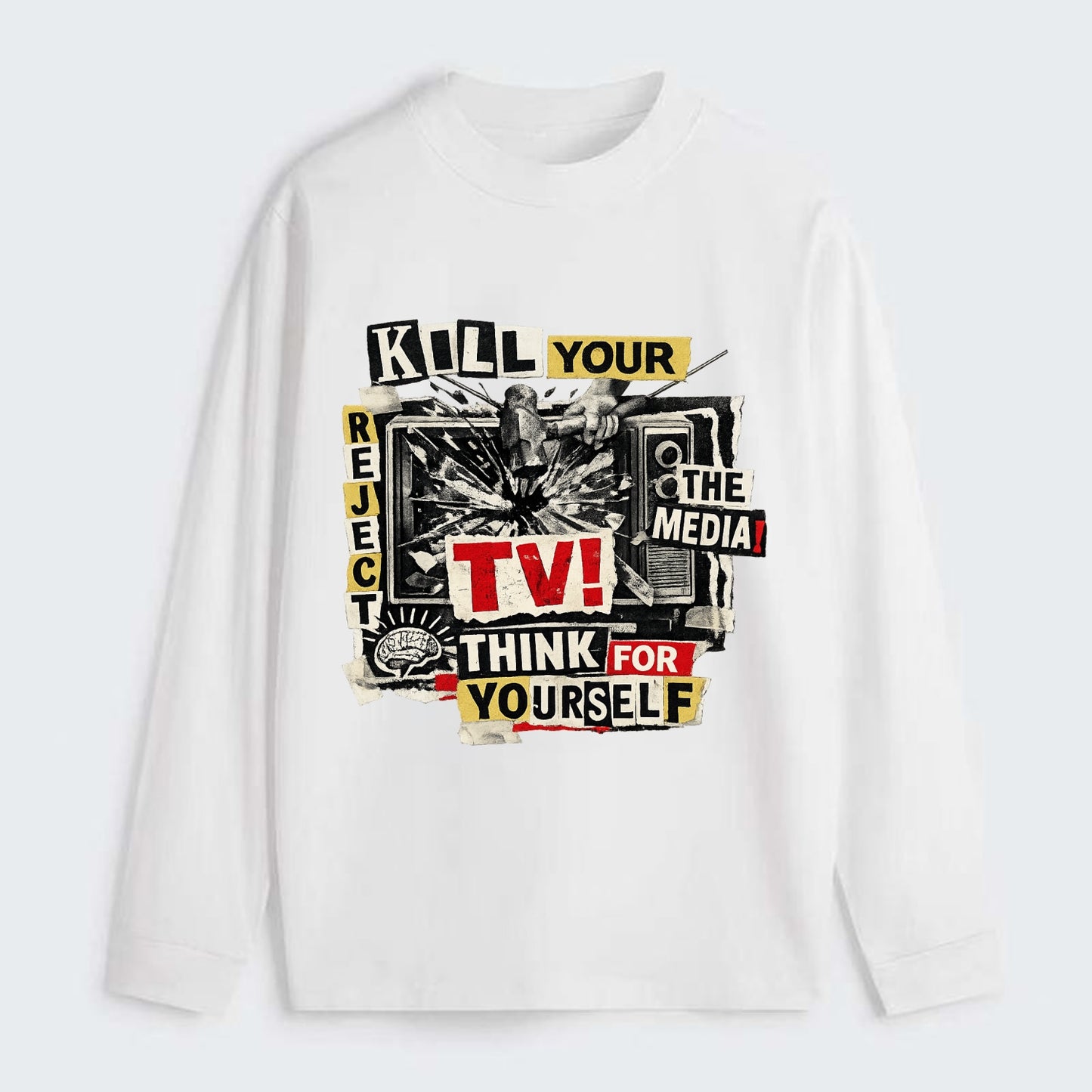 KILL YOUR TV | Smashed television | Reject media | Think for yourself | - Classic Long Sleeve Shirt - White