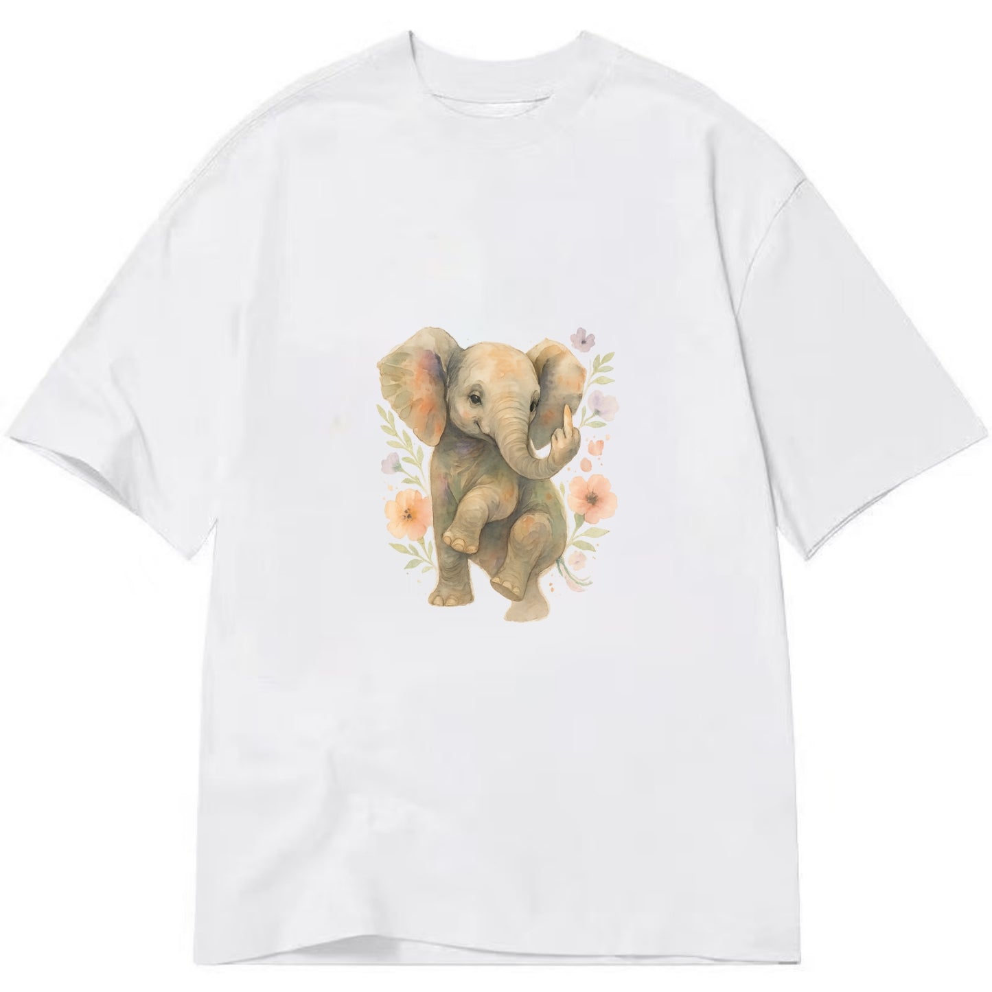 baby elephant with trunk up, one foot raised with middle toe extended - Classic T-shirt - White