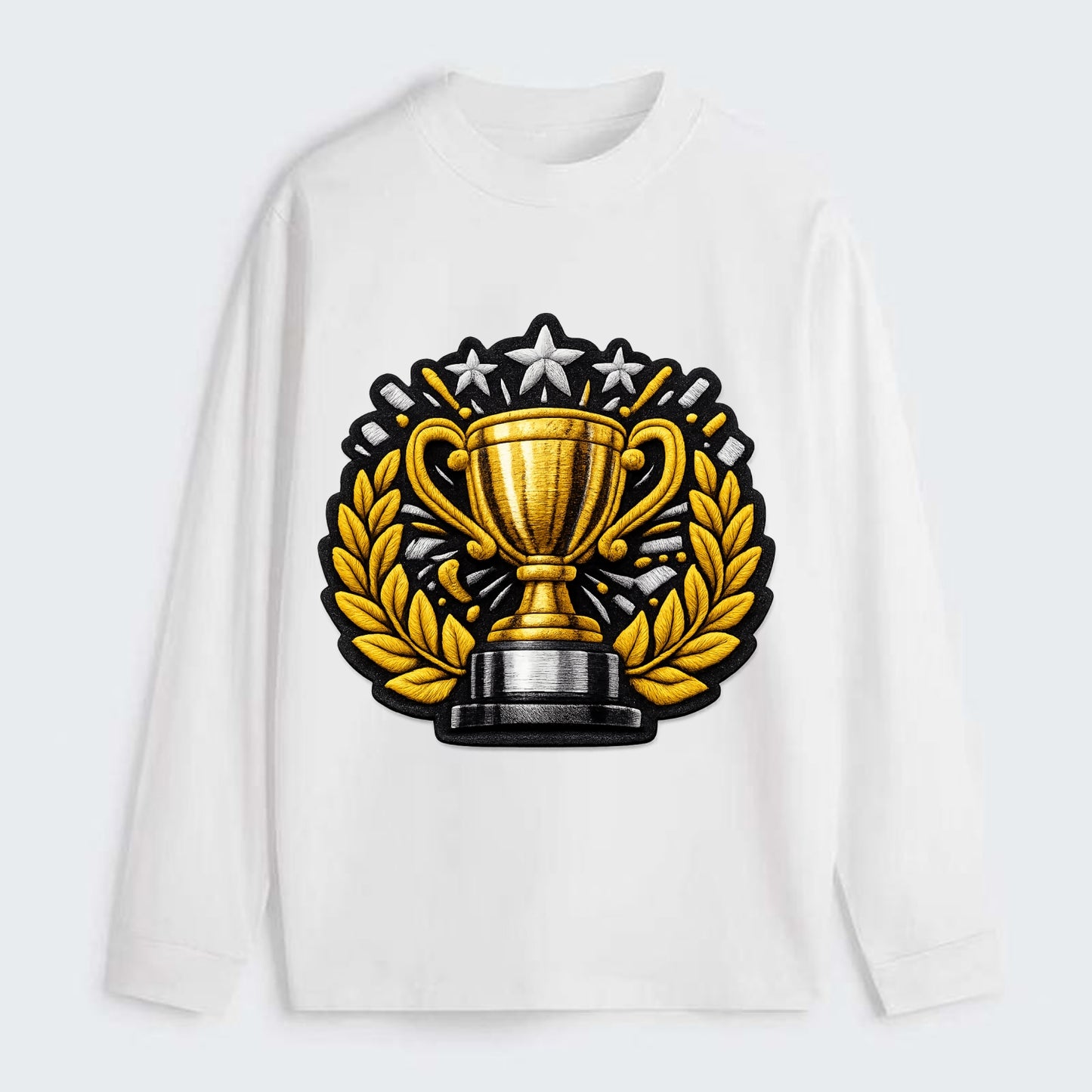 Embroidered patch design - CHAMPIONSHIP TROPHY - golden trophy cup with - Classic Long Sleeve Shirt - White