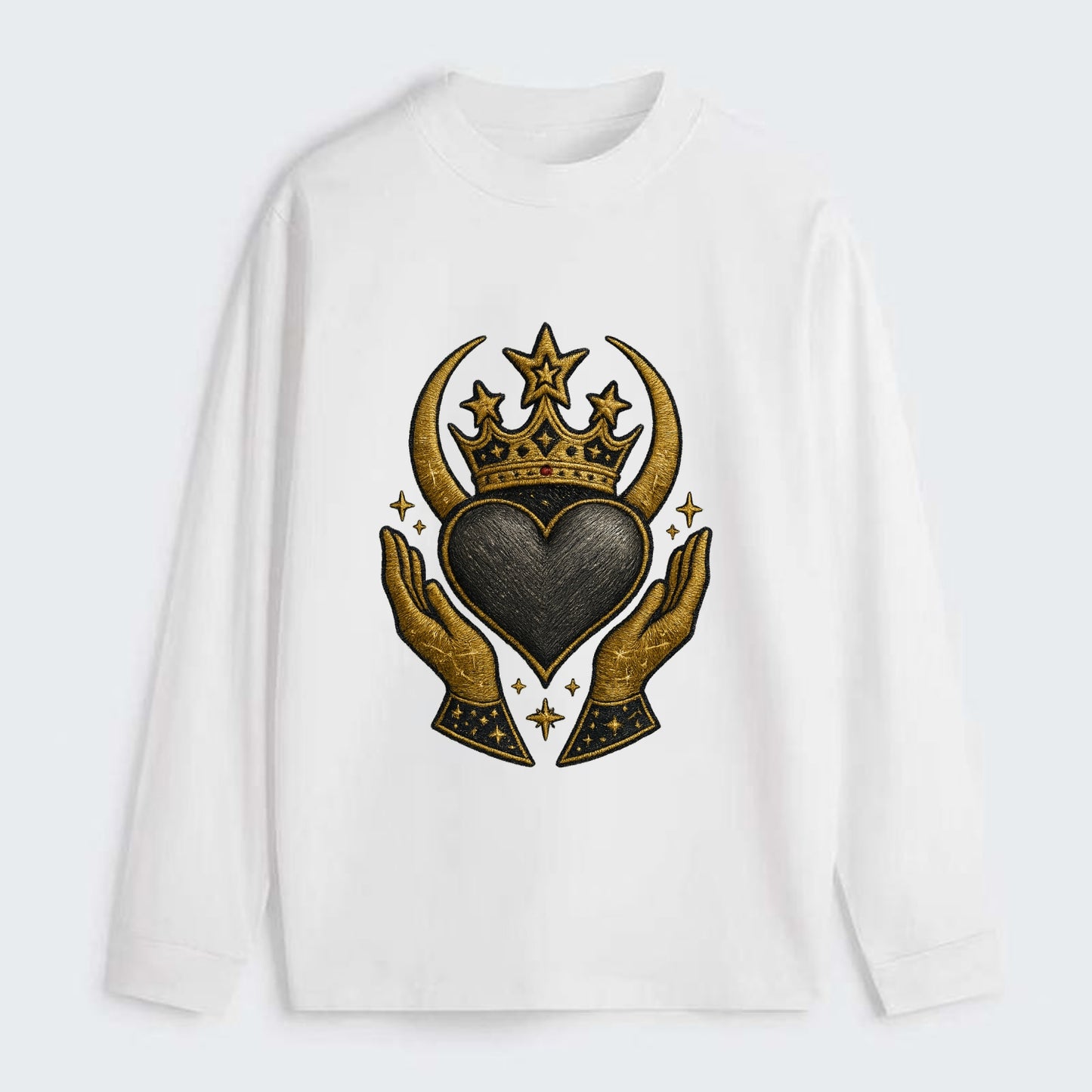 Celtic knot crown with woven strands merging into copper hands - Classic Long Sleeve Shirt - White