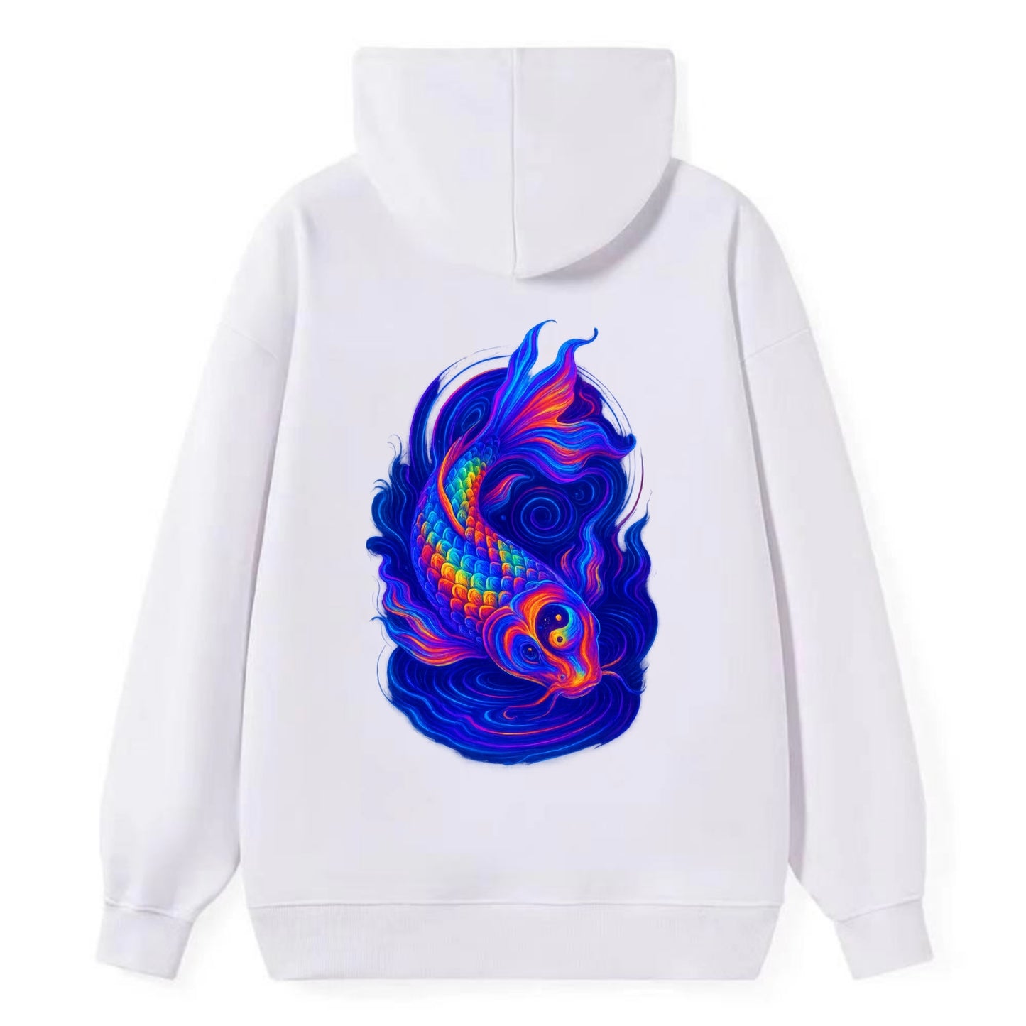 Sacred koi with scales reflecting rainbow prisms, yin-yang patterns in - Classic Pullover Hoodie - White