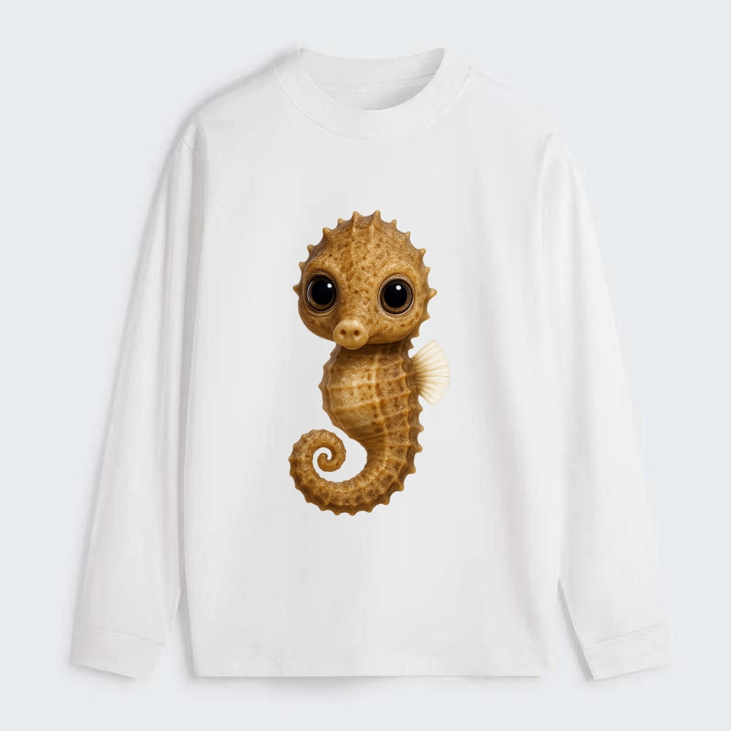 Baby Seahorse - curled tail, snout, large eyes, front-facing, delicate - Classic Long Sleeve Shirt - White