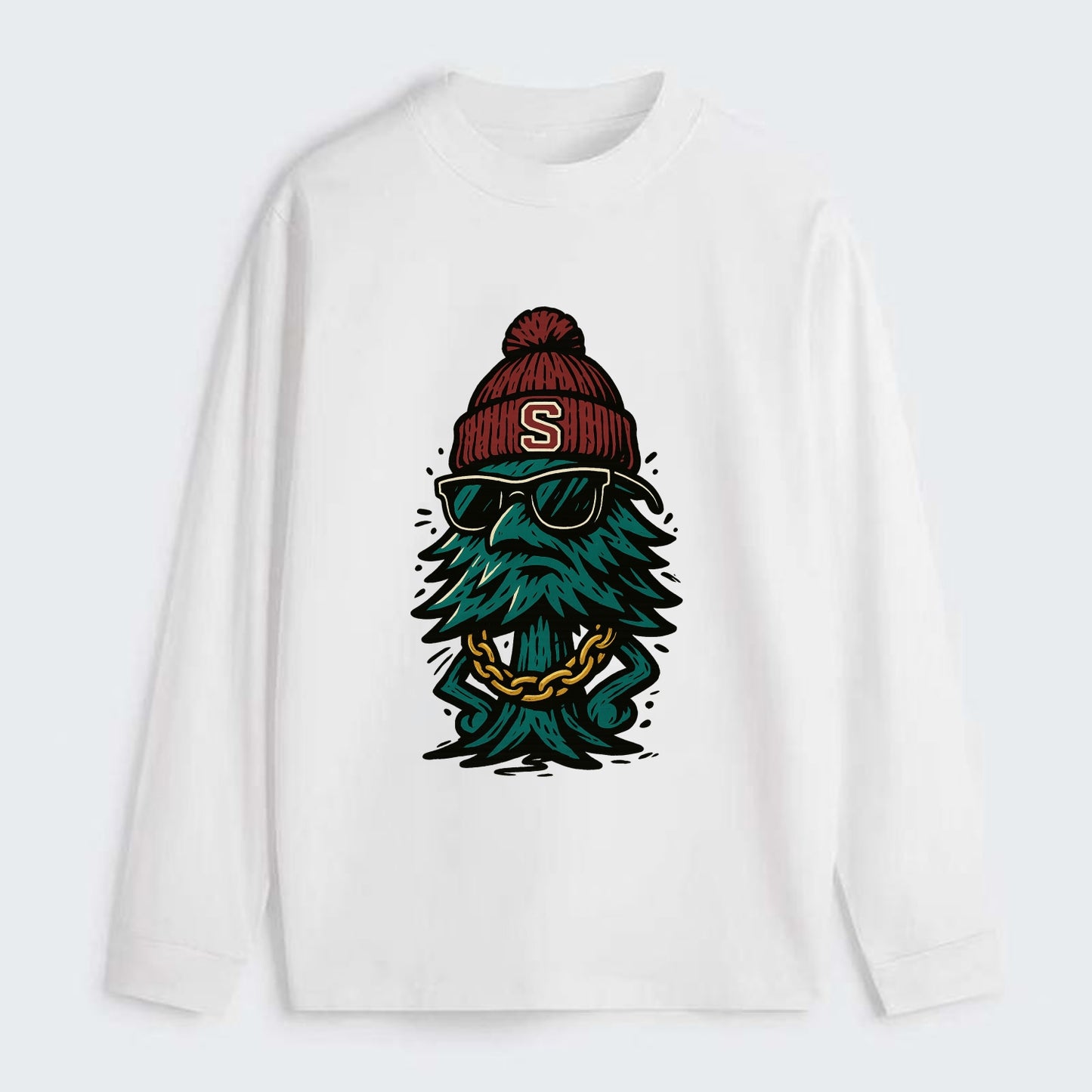 Palo Alto Tree wearing Stanford beanie with S patch - Classic Long Sleeve Shirt - White