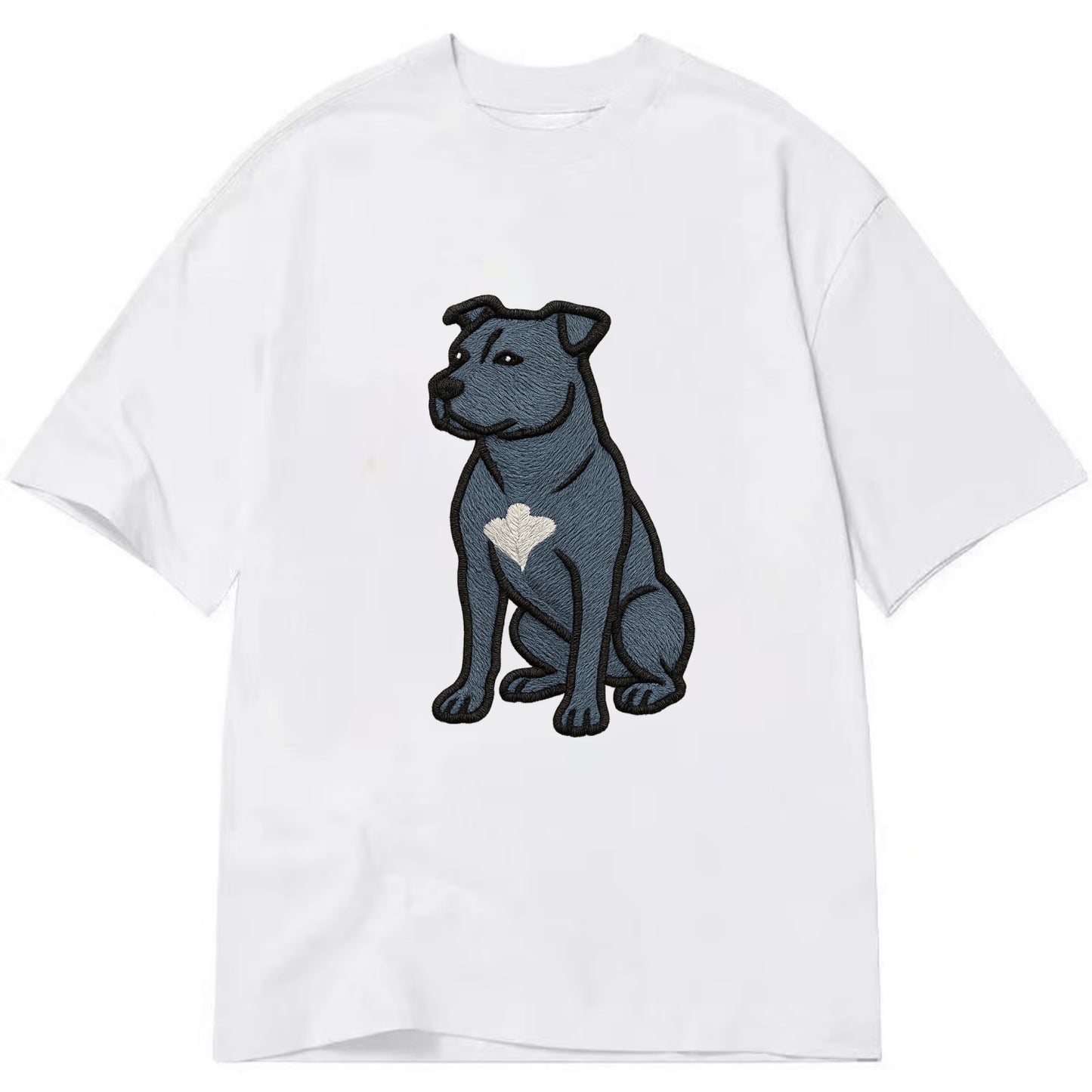 American Staffordshire Terrier - Blue embroidered design - Classic T-shirt - White