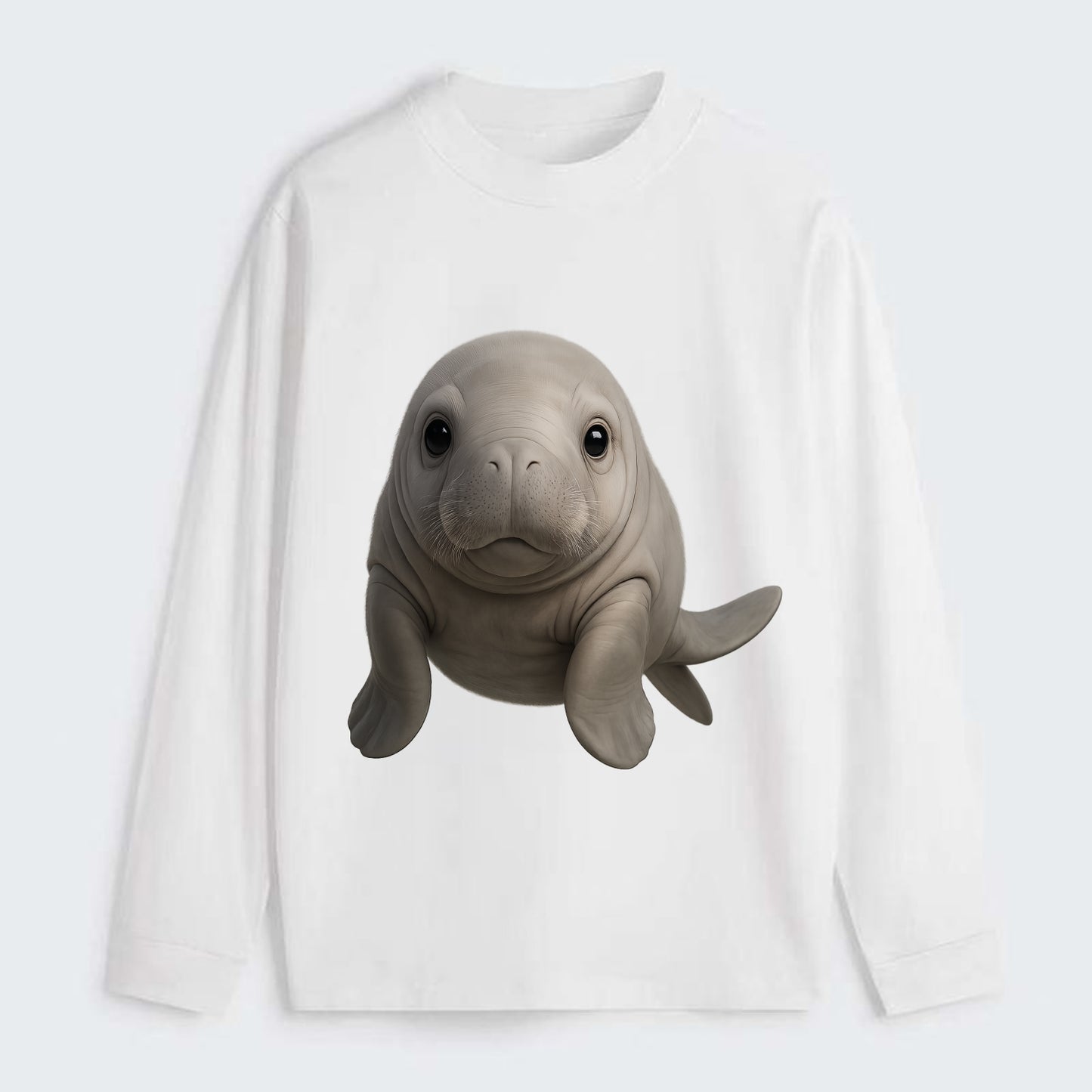Baby Dugong - gray with paddle tail, gentle expression, whiskers, - Classic Long Sleeve Shirt - White
