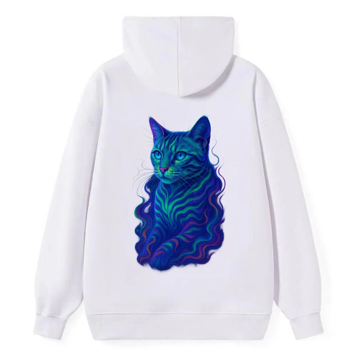 Exotic Bengal cat with aurora borealis colors flowing through its - Classic Pullover Hoodie - White