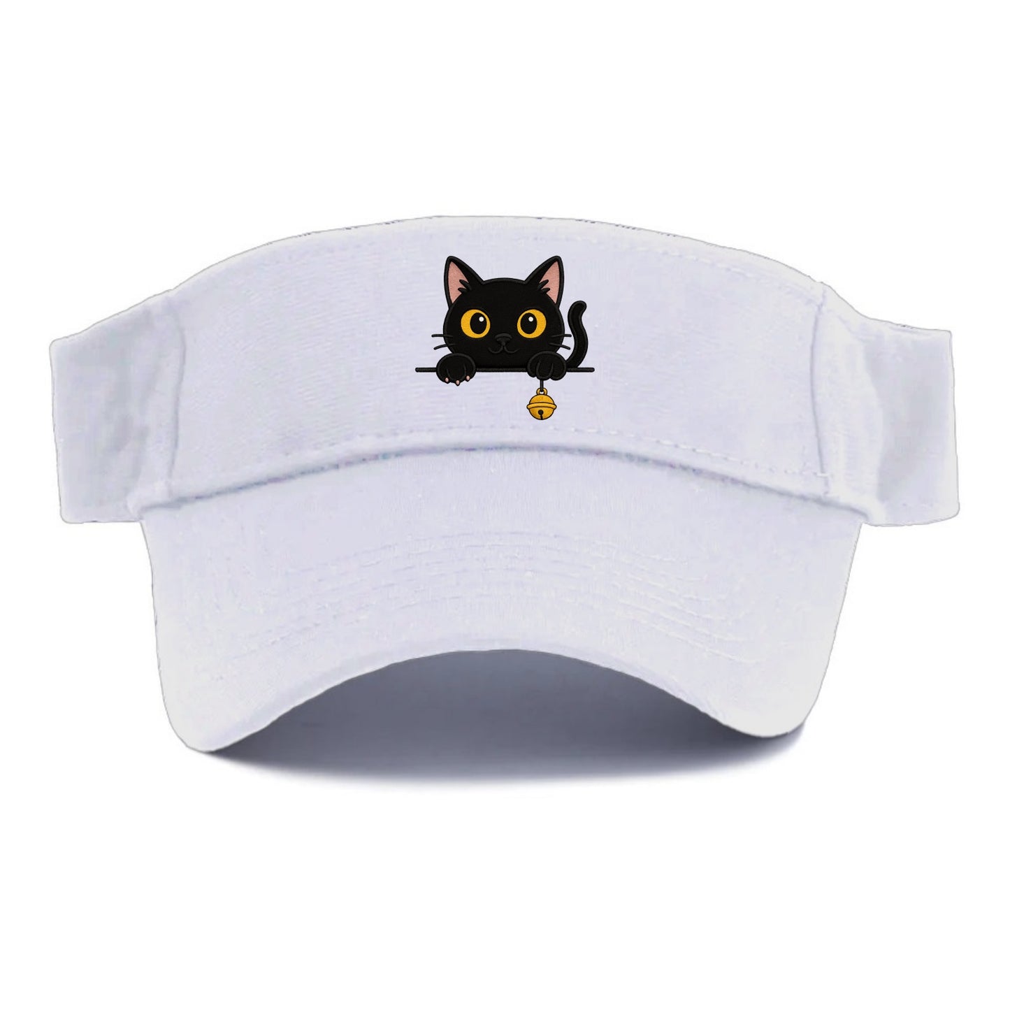 Midnight the black cat leaning sideways with chin resting on left paw. - Visor - White