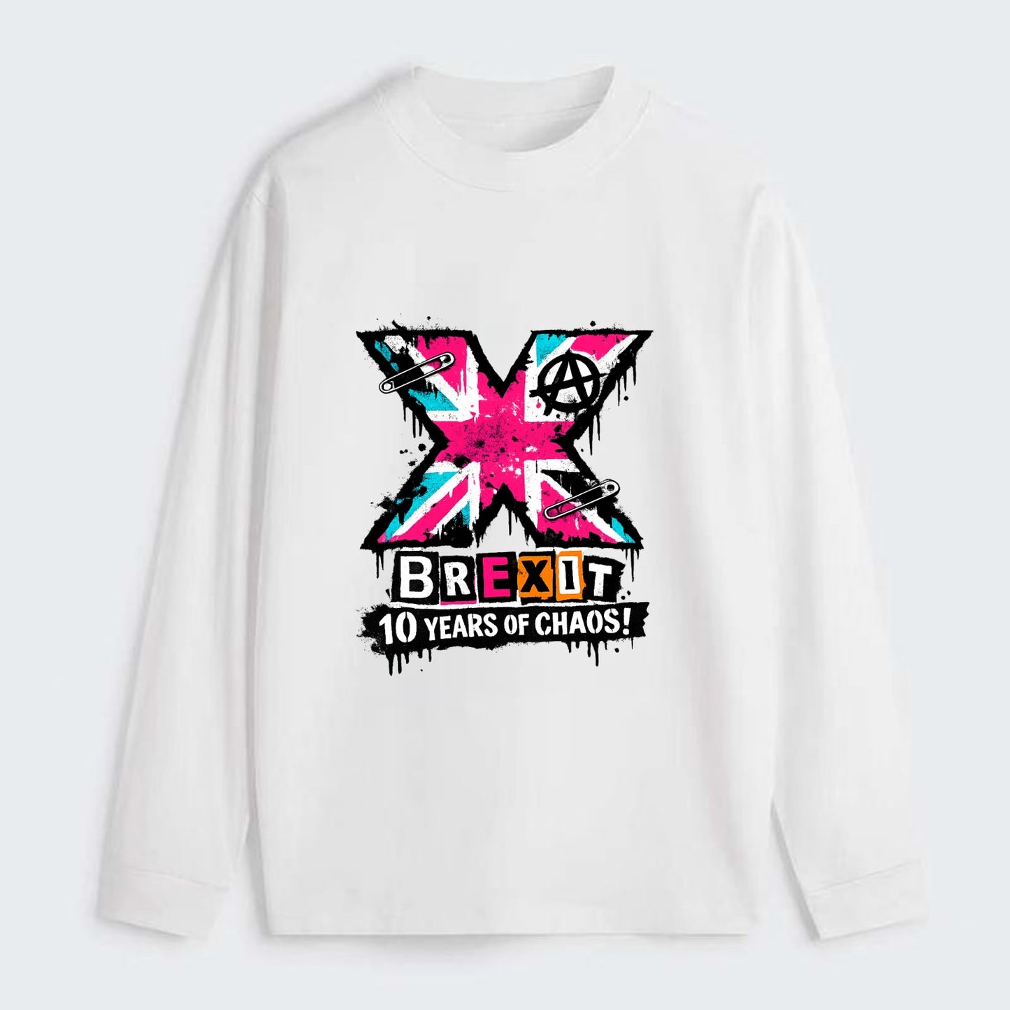 X YEARS | Roman numeral X massive | Union Jack fill pattern | Bold - Classic Long Sleeve Shirt - White