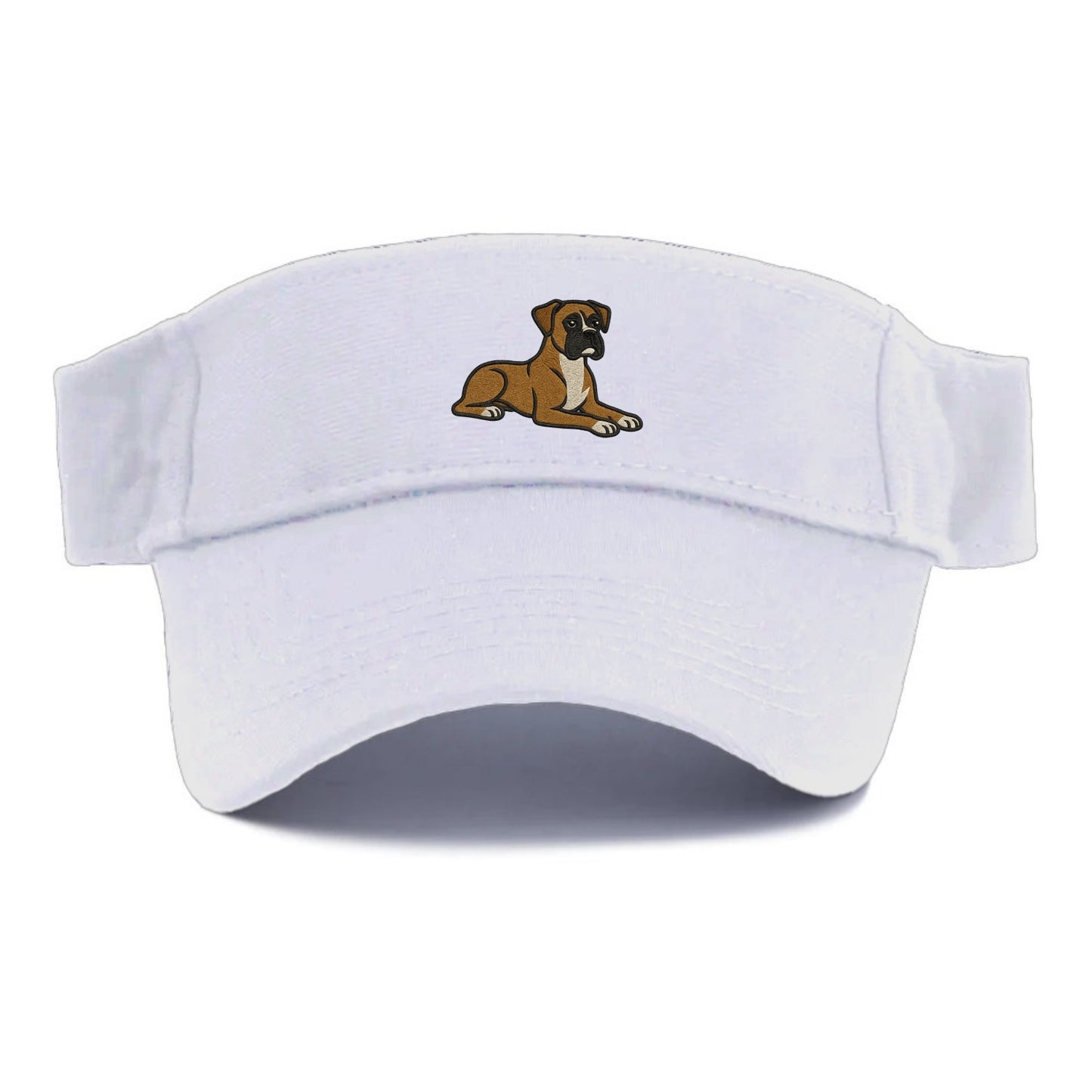 Boxer - Fawn colored relaxed lying down Visor - White