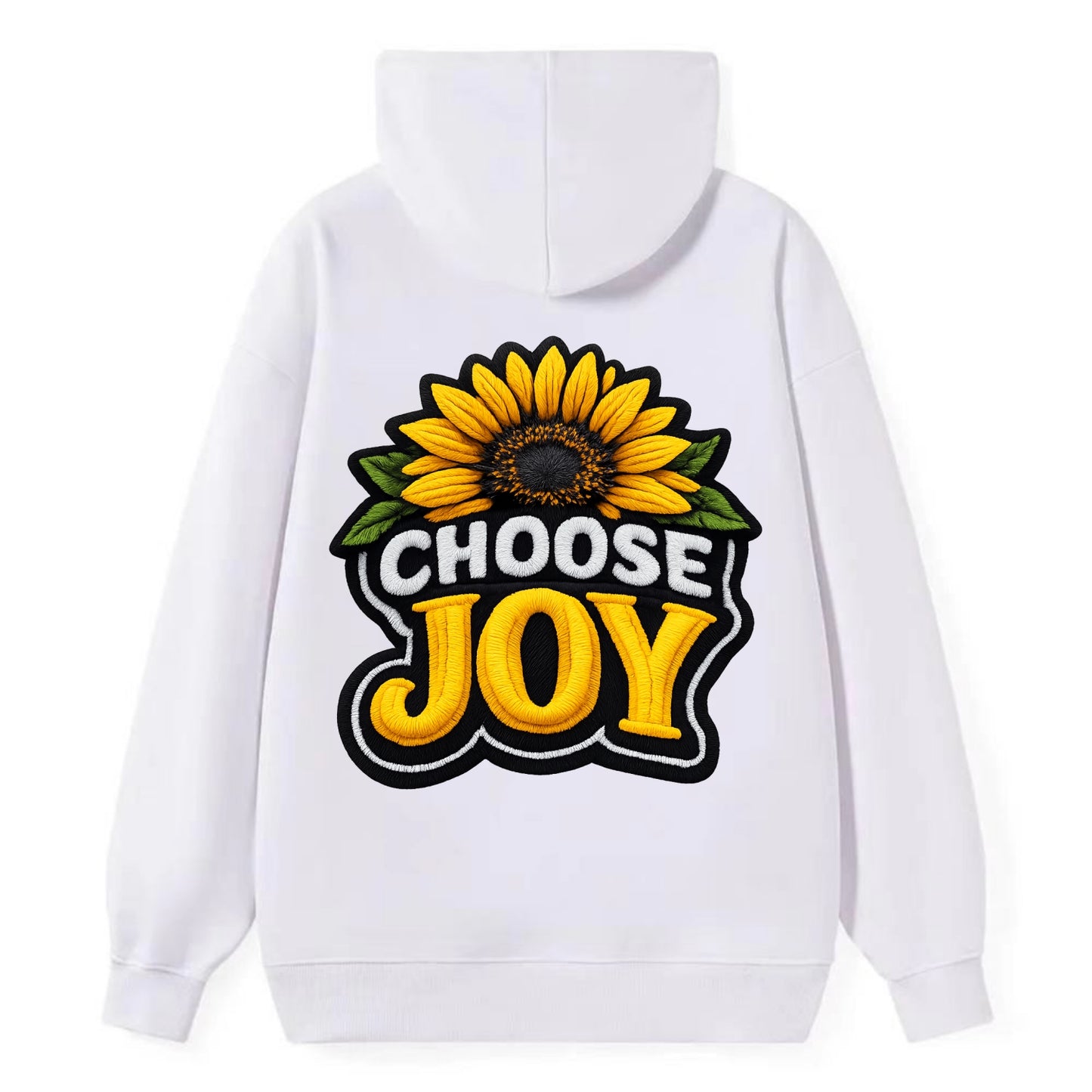 CHOOSE JOY - sunflower with text in yellow , happiness choice - Classic Pullover Hoodie - White