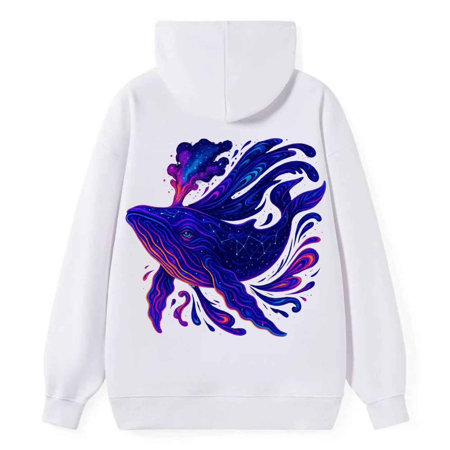 Majestic whale with body composed of galaxy clusters, stellar fins - Classic Pullover Hoodie - White