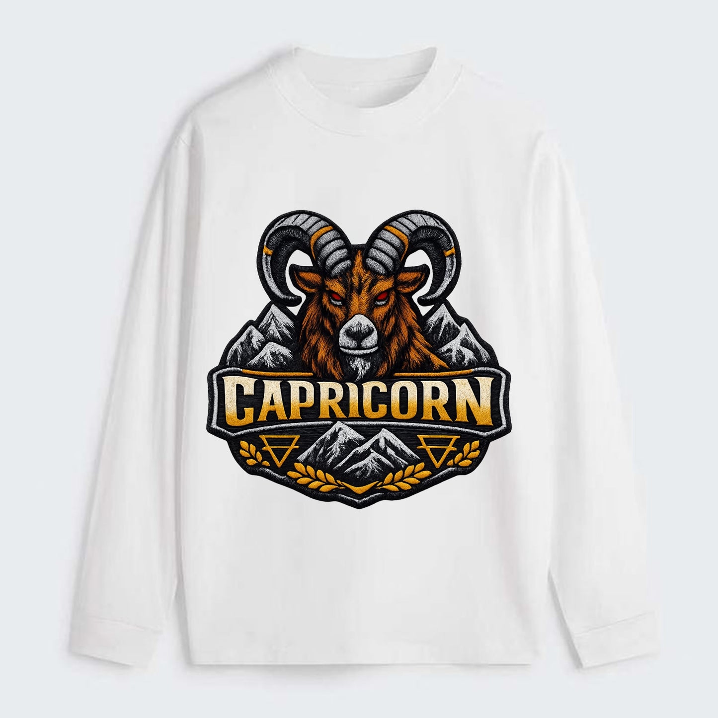 CAPRICORN GOAT - mountain goat in brown and gray , earth sign - Classic Long Sleeve Shirt - White