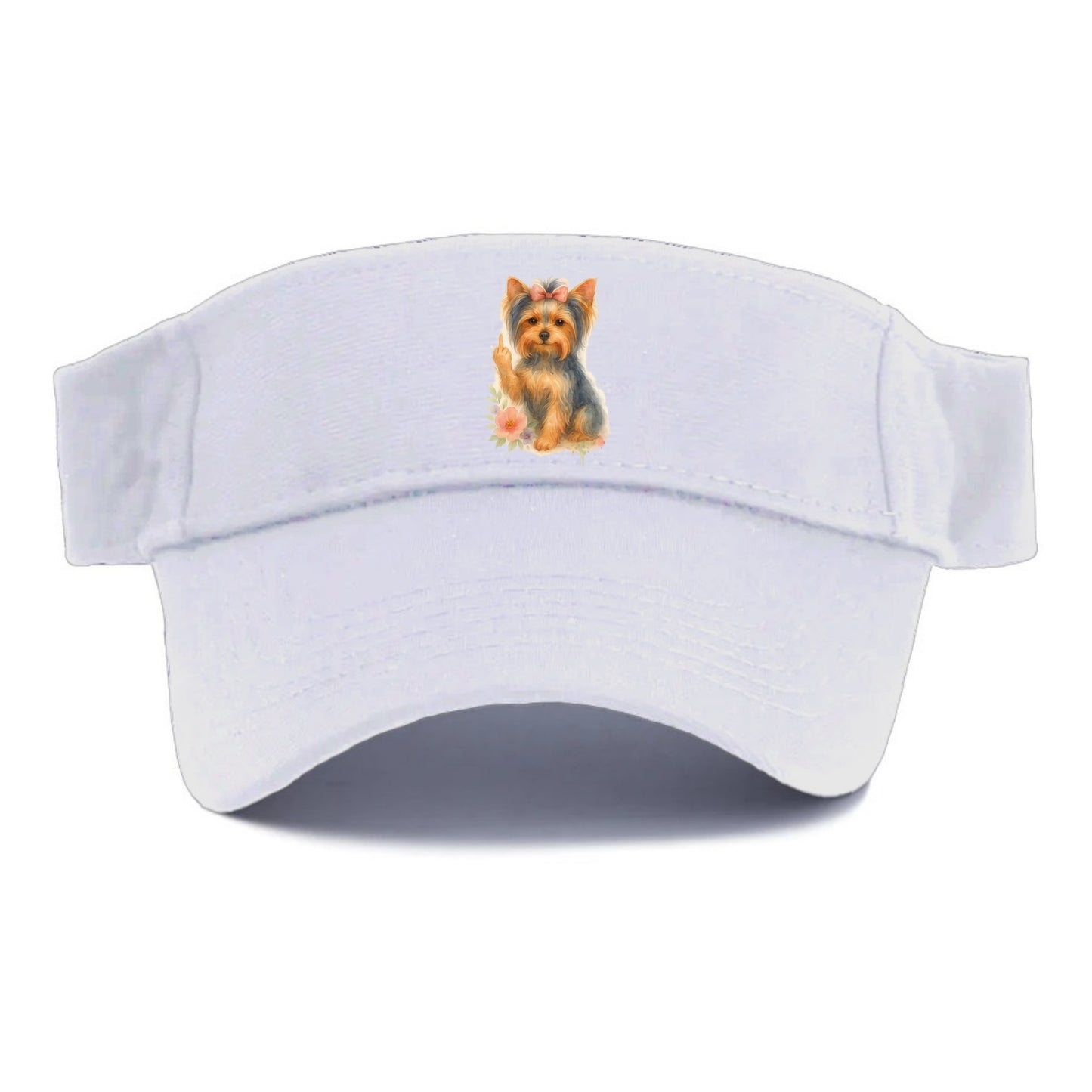 Yorkshire Terrier with topknot bow, one delicate paw flipping off - Visor - White