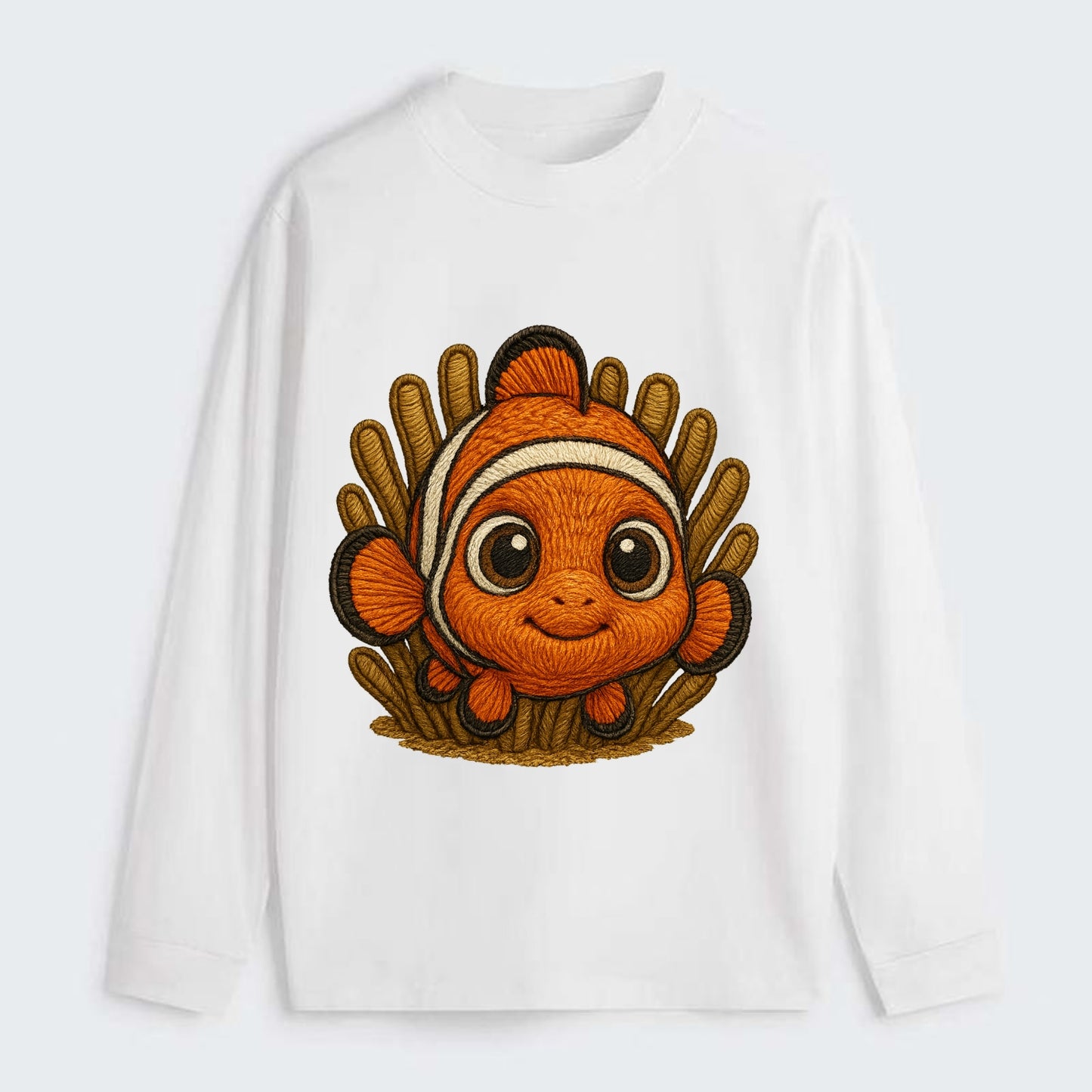 Baby Clownfish - orange with white stripes, big round eyes, - Classic Long Sleeve Shirt - White