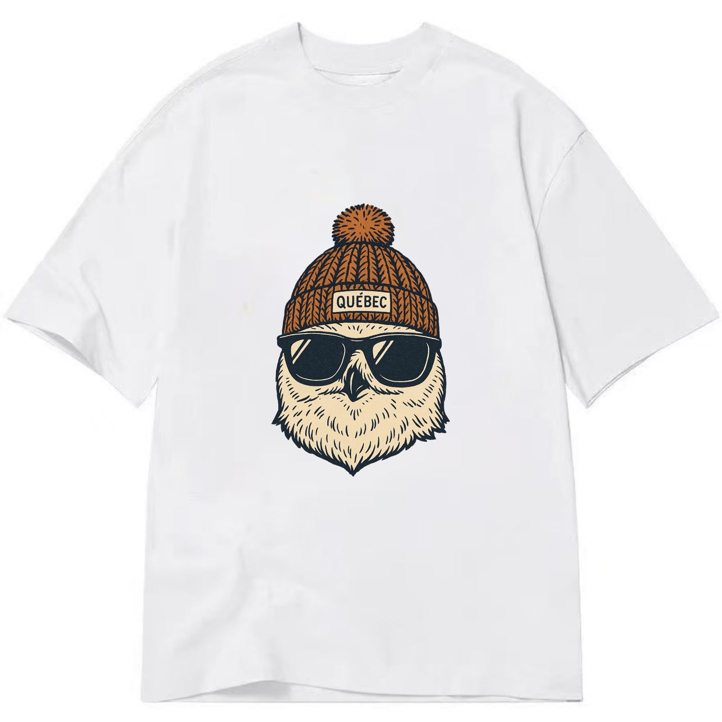 Quebec City Snowy Owl wearing Quebec beanie with pom pom and wayfarer sunglasses - Classic T-shirt - White