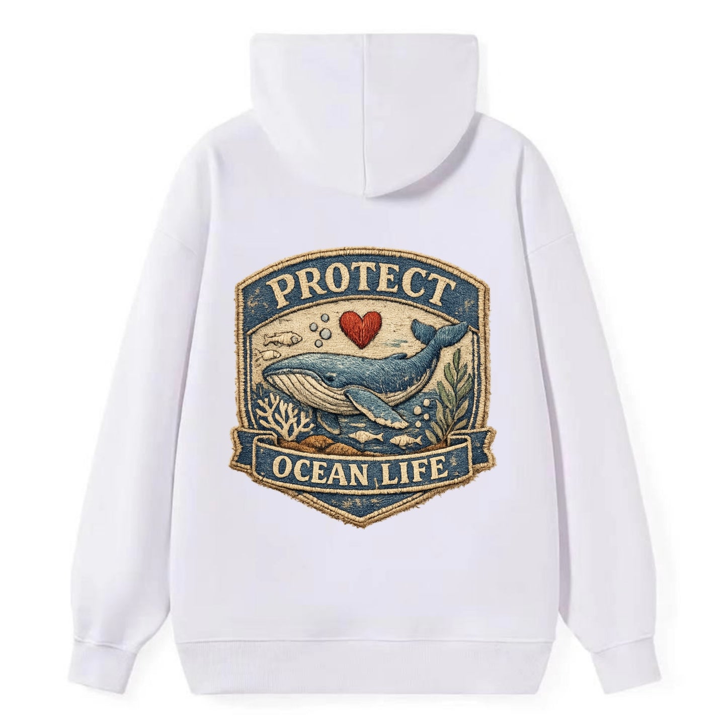 PROTECT OCEAN LIFE - whale with heart in blue , marine conservation - Classic Pullover Hoodie - White