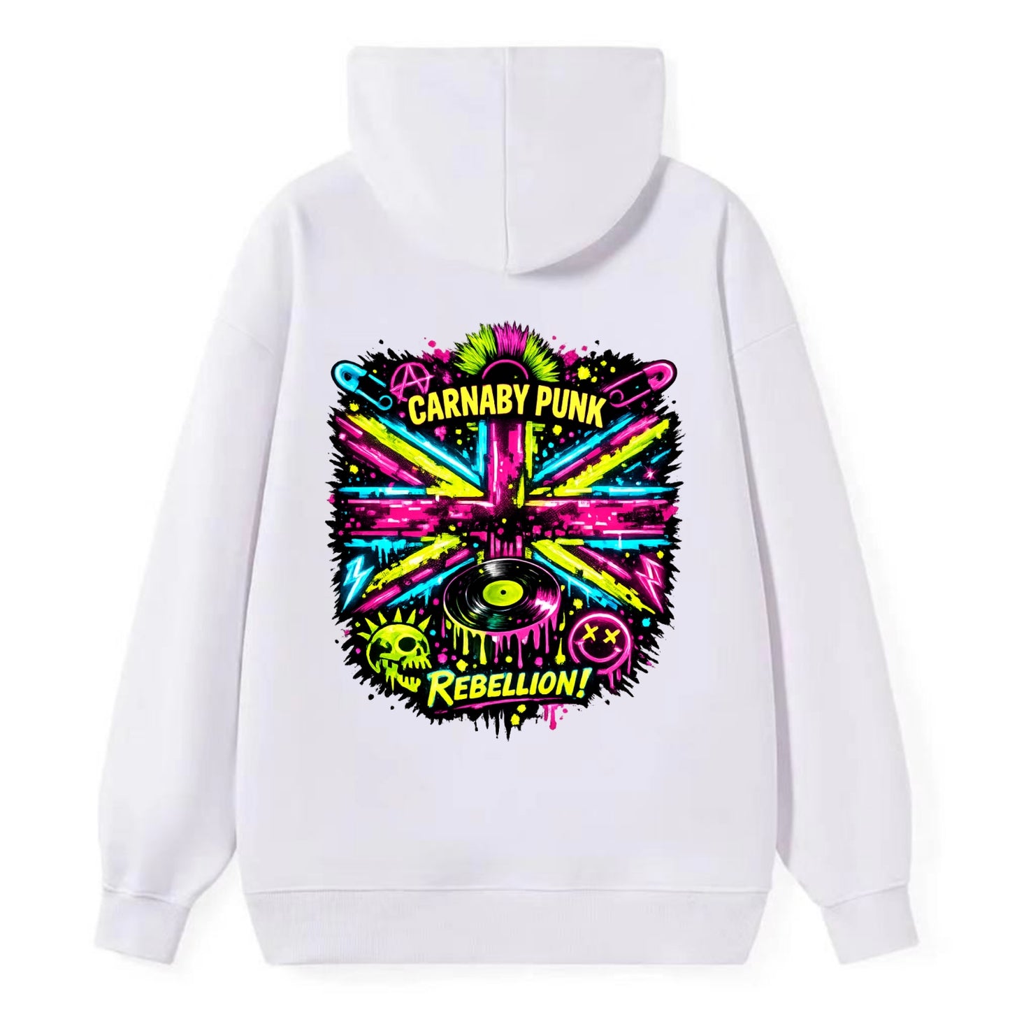 CARNABY PUNK | Swinging 60s meets 70s punk | Psychedelic Union Jack - Classic Pullover Hoodie - White