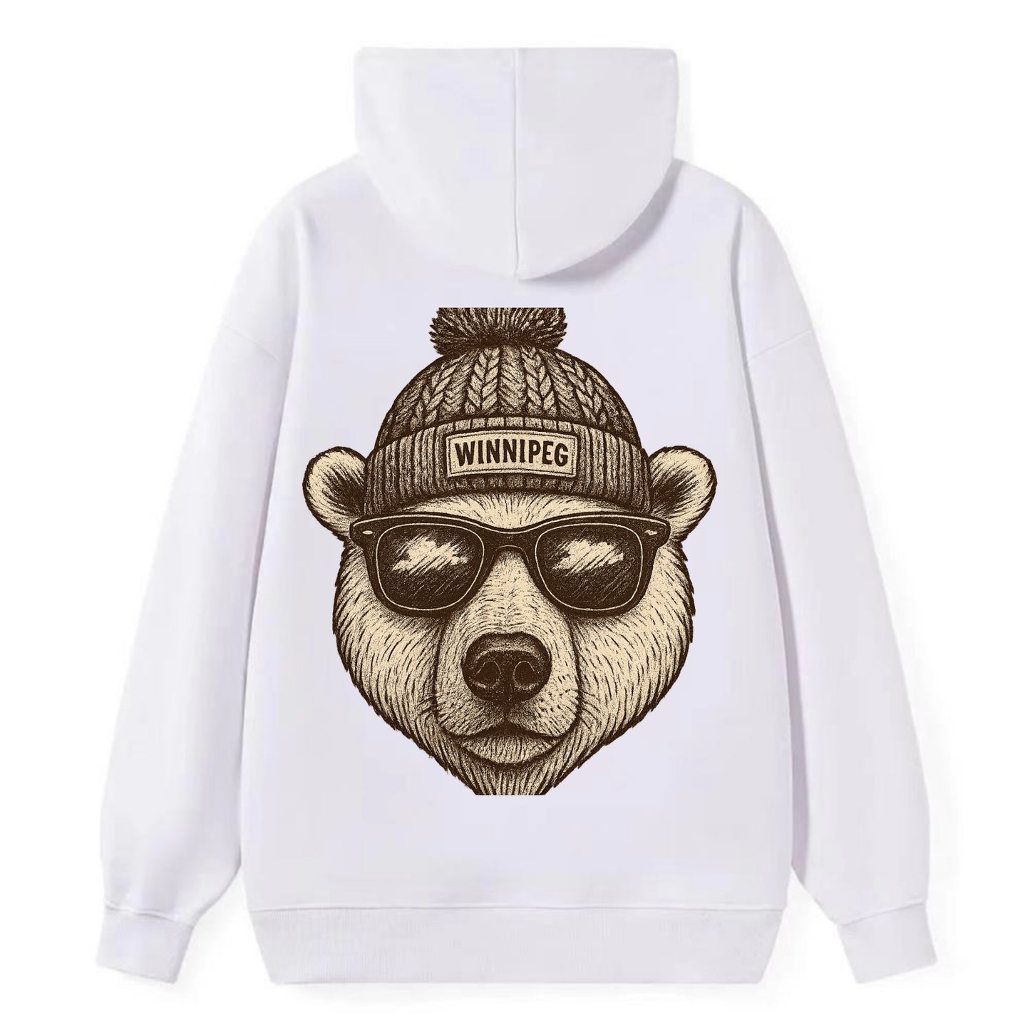 Winnipeg Polar Bear wearing Winnipeg beanie with pom pom and wayfarer - Classic Pullover Hoodie - White