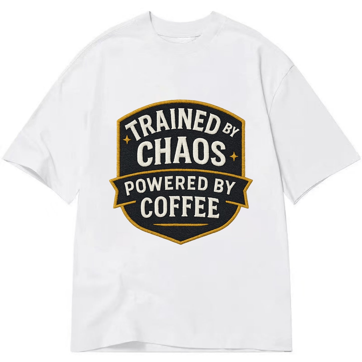 Trained by chaos, powered by coffee - Classic T-shirt - White