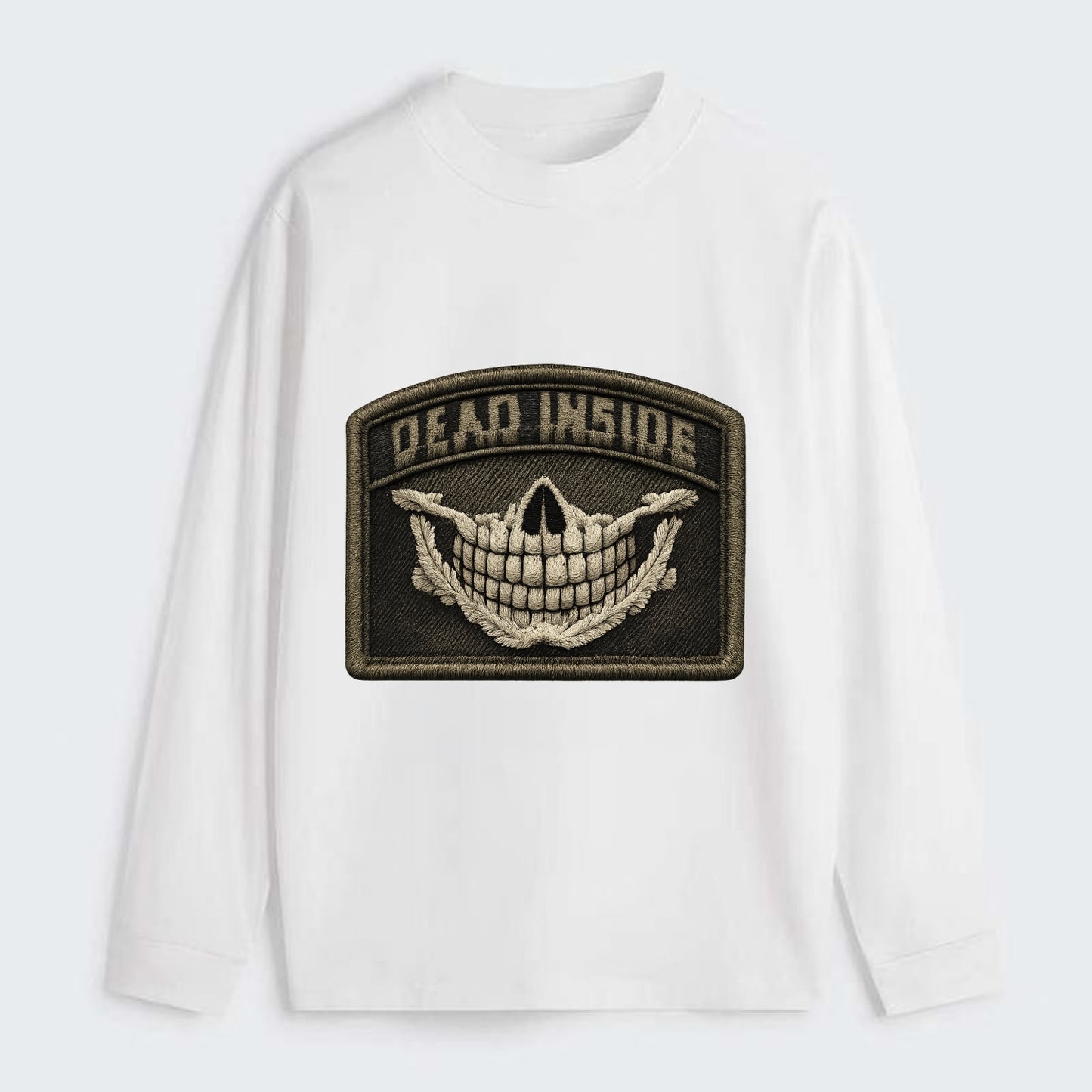 DEAD INSIDE SMILE - skeleton smile in white , dark humor - Classic Long Sleeve Shirt - White