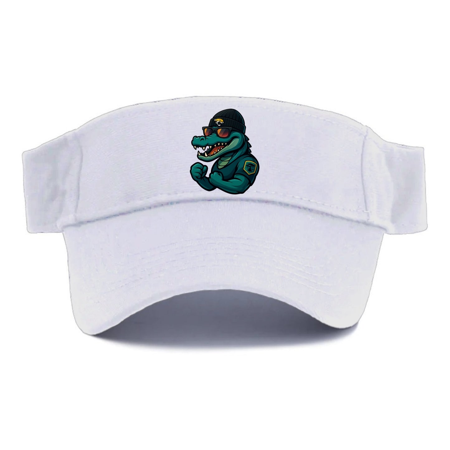 Jacksonville Alligator wearing Jaguars beanie with swamp patch and wayfarer sunglasses - Visor - White