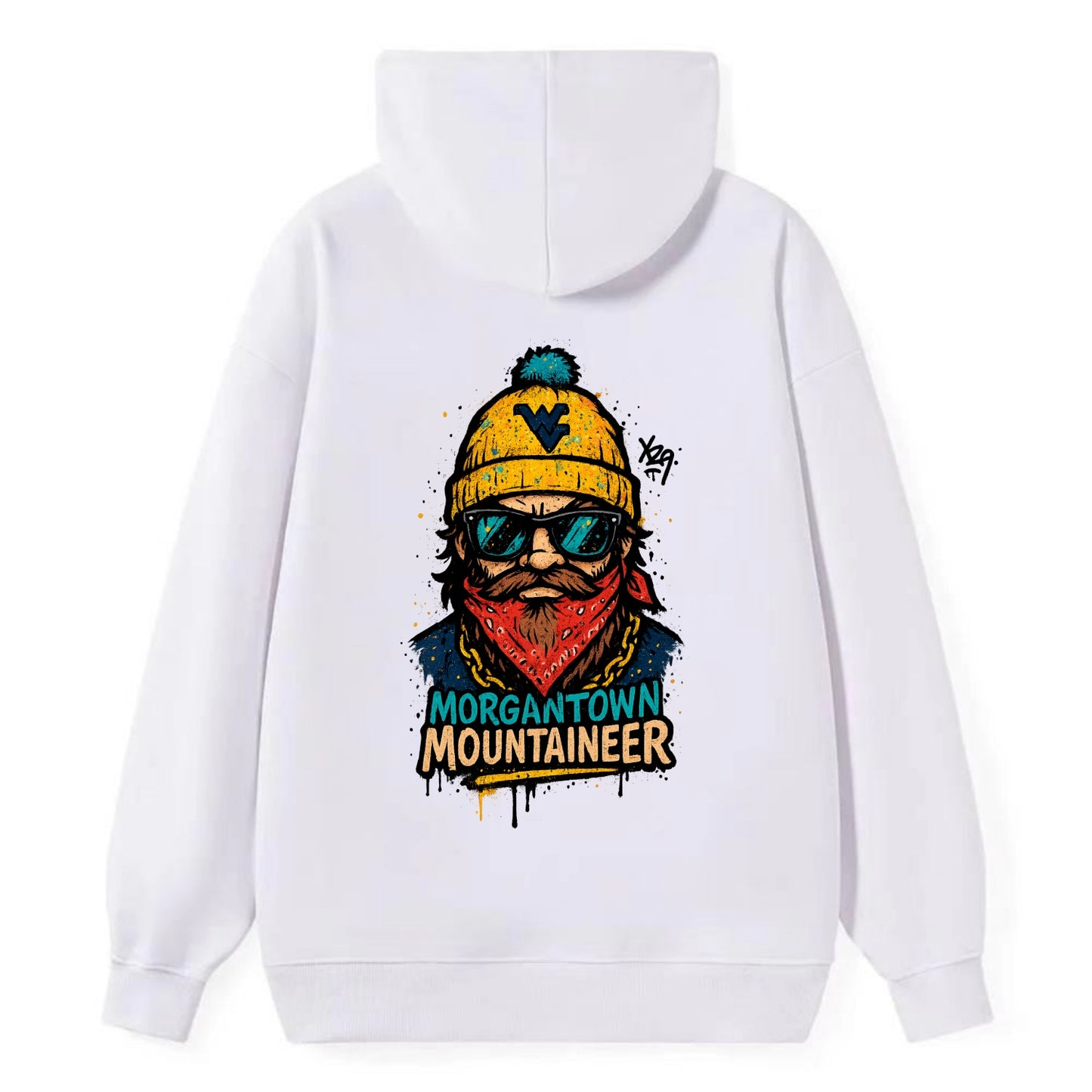 Morgantown Mountaineer wearing West Virginia beanie with WV patch - Classic Pullover Hoodie - White