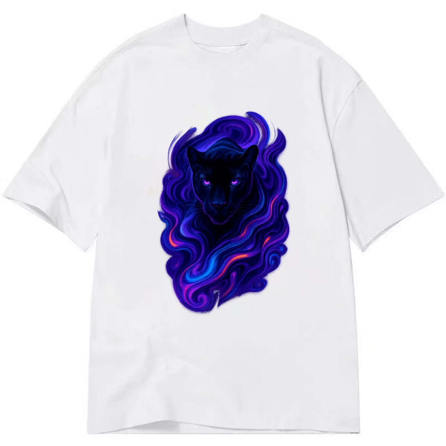 Sleek black panther emerging from swirls of deep purple and electric blue, - Classic T-shirt - White