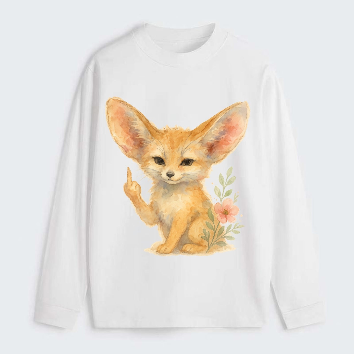 tiny fennec fox with oversized ears, one small paw raised in sass - Classic Long Sleeve Shirt - White