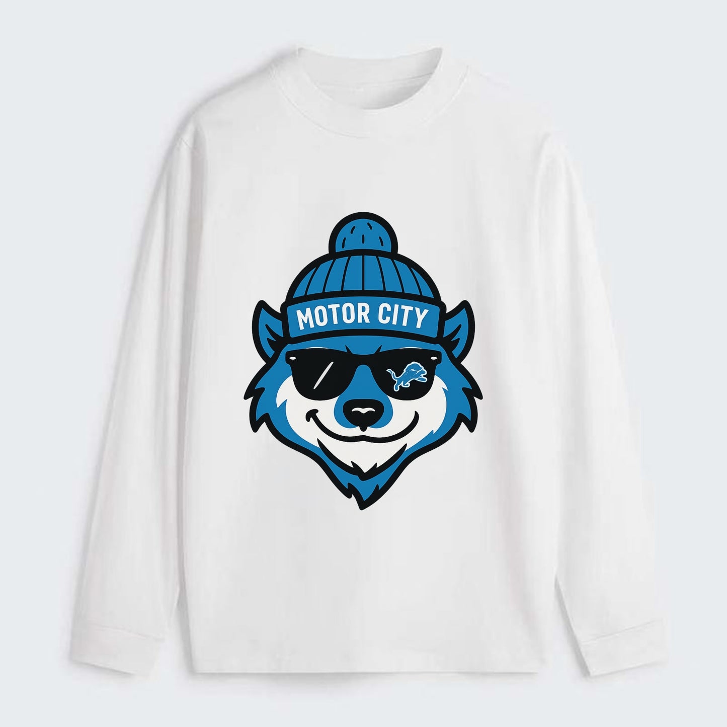 Motor City Wolverine wearing Lions beanie with gear patch and wayfarer - Classic Long Sleeve Shirt - White