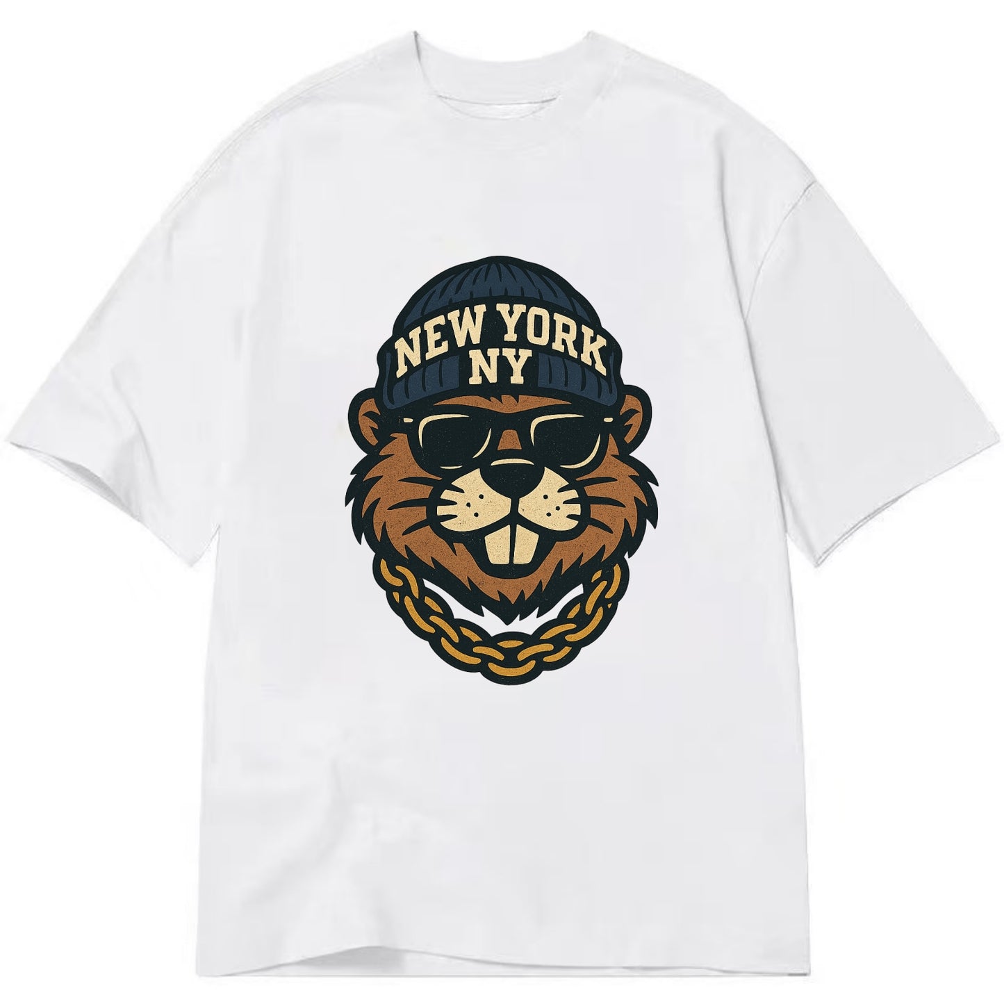 {"animal":"beaver","locationText":"NEW YORK","initials":"NY","beanieColor":"navy", - Classic T-shirt - White