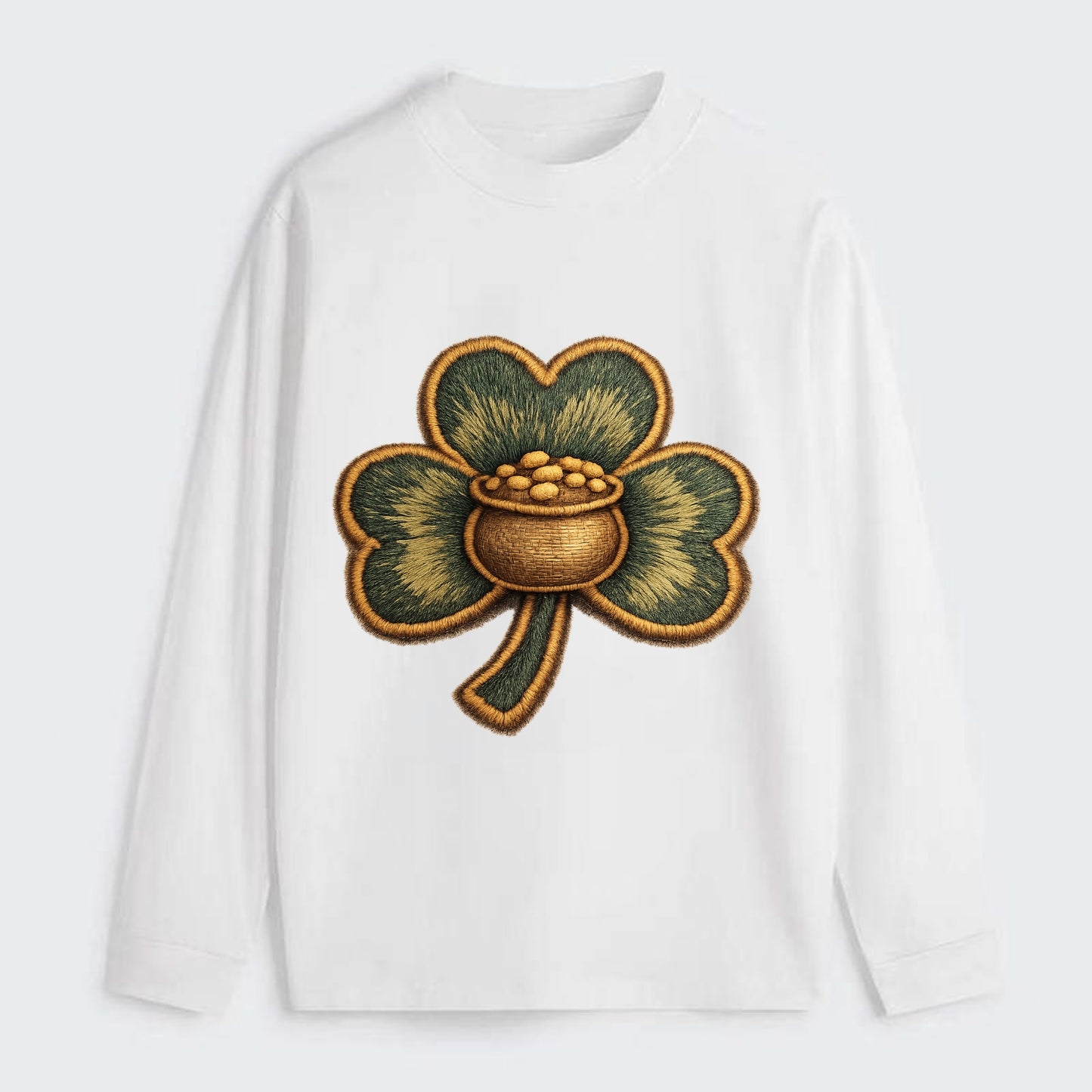 ST PATRICKS CLOVER - lucky clover with gold in green and gold , Irish - Classic Long Sleeve Shirt - White