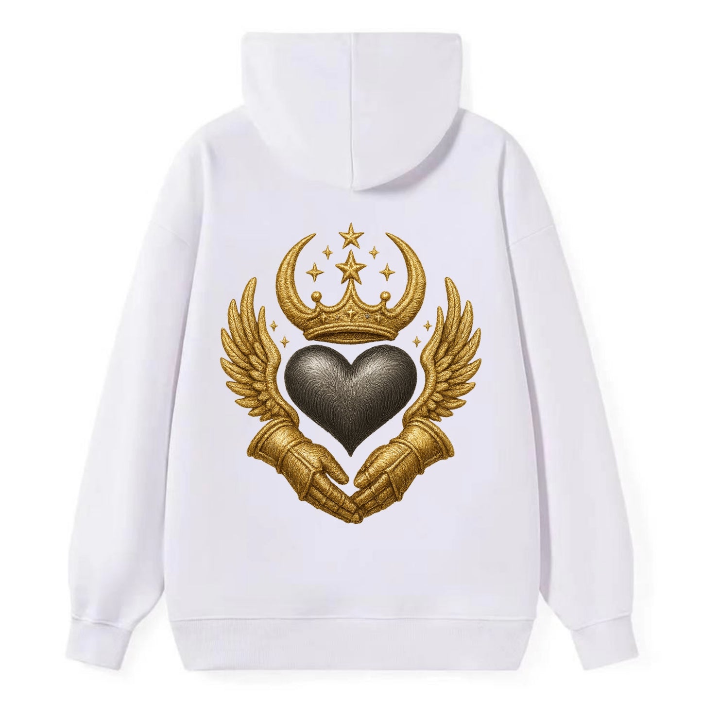 Nordic knotwork crown supporting a frosted steel heart with mittened - Classic Pullover Hoodie - White