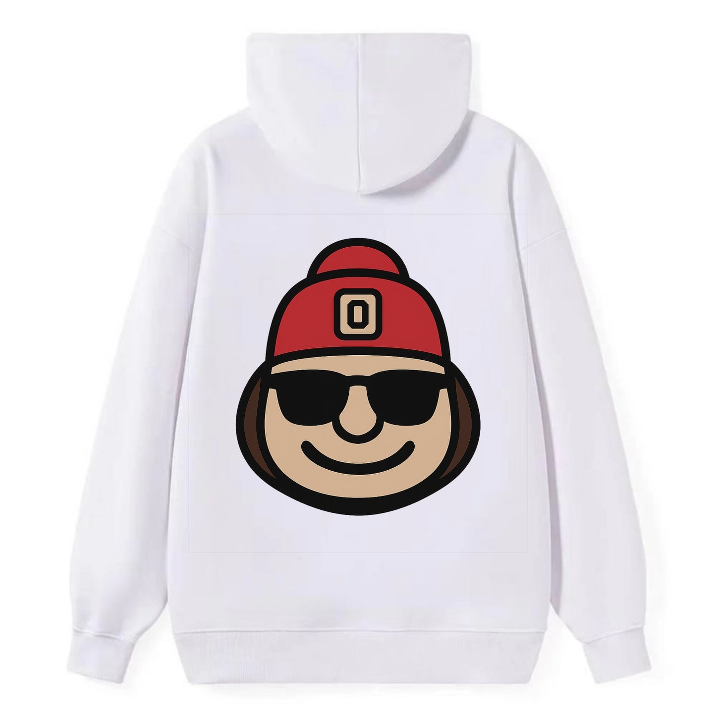 Columbus Brutus wearing Ohio State beanie with Block O patch - Classic Pullover Hoodie - White