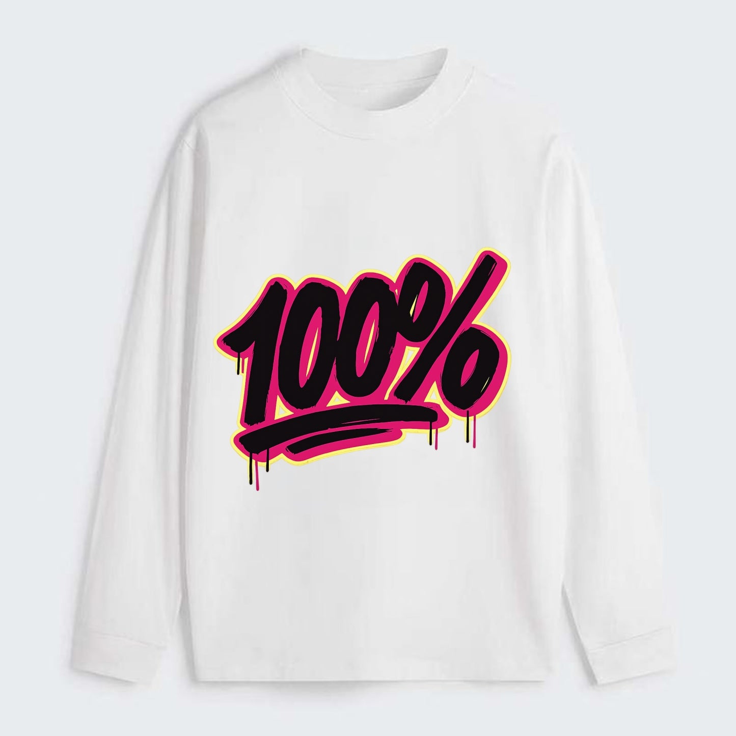 Bold typography design - "100%" - all in, fully committed - Classic Long Sleeve Shirt - White