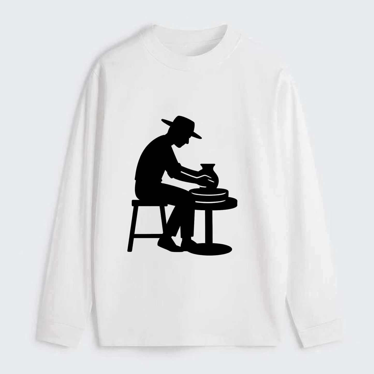 Potter shaping clay on wheel - Classic Long Sleeve Shirt - White