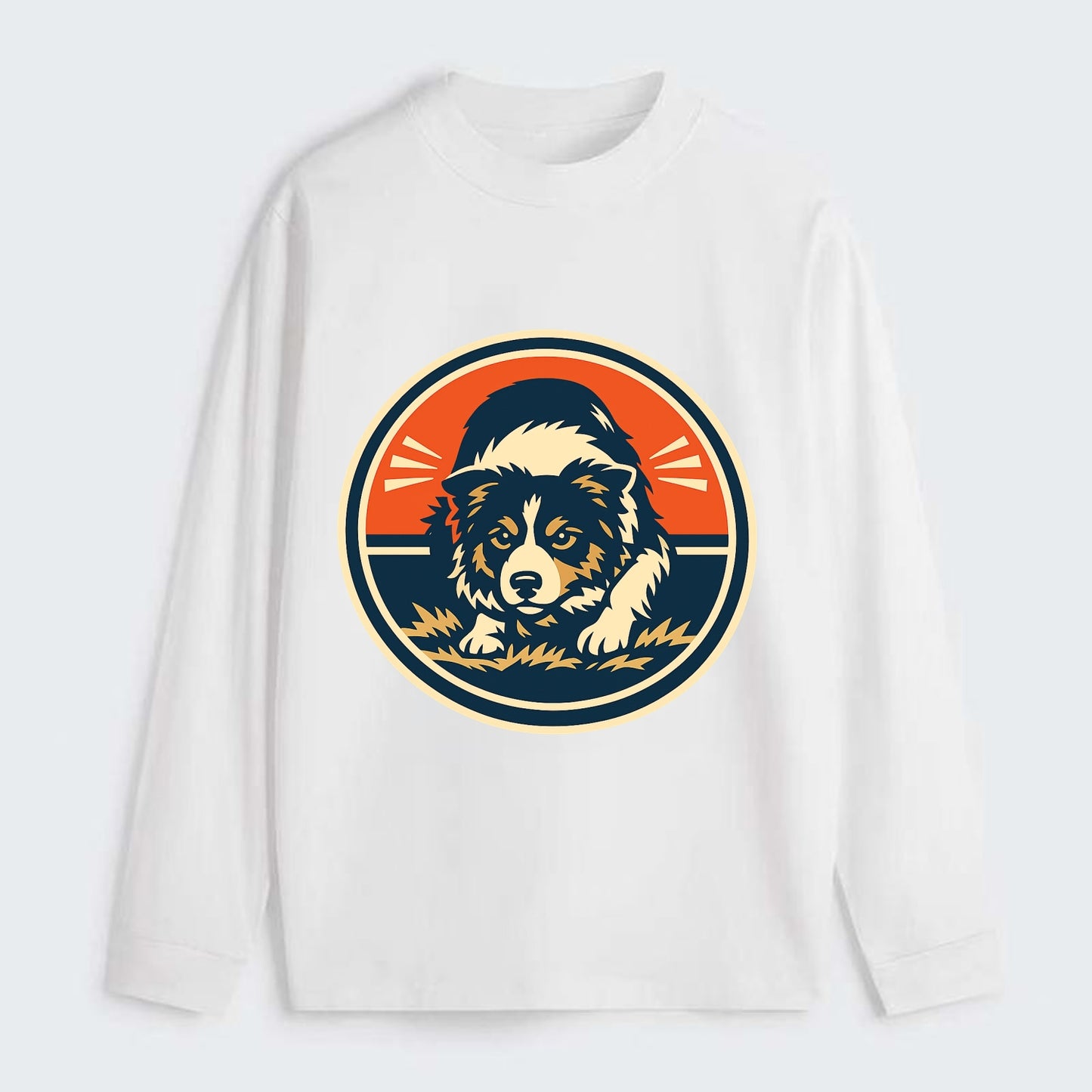 Focused Border Collie Emblem - Classic Long Sleeve Shirt - White