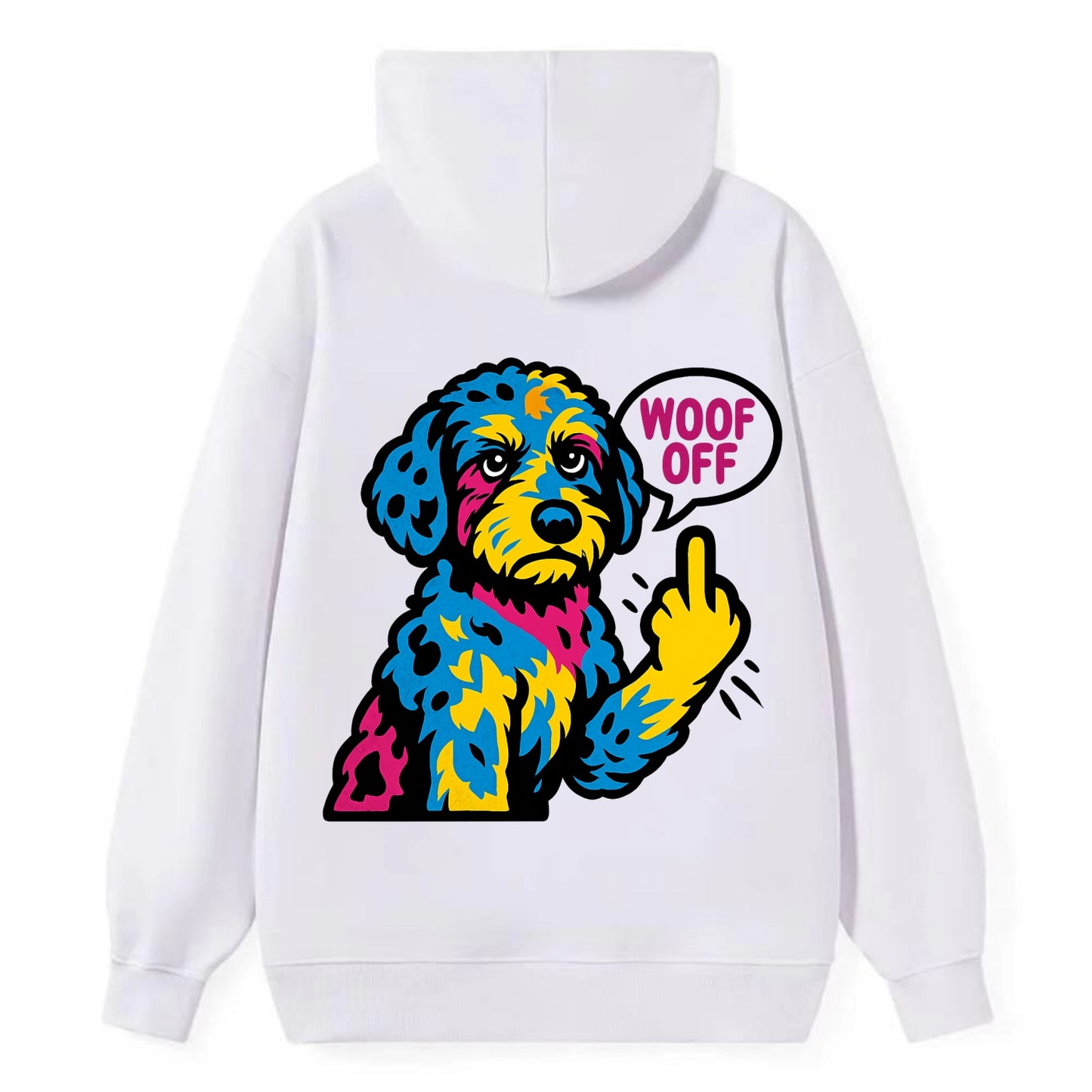 Aussiedoodle with merle patches and curly coat, playful smart paw raised - Classic Pullover Hoodie - White