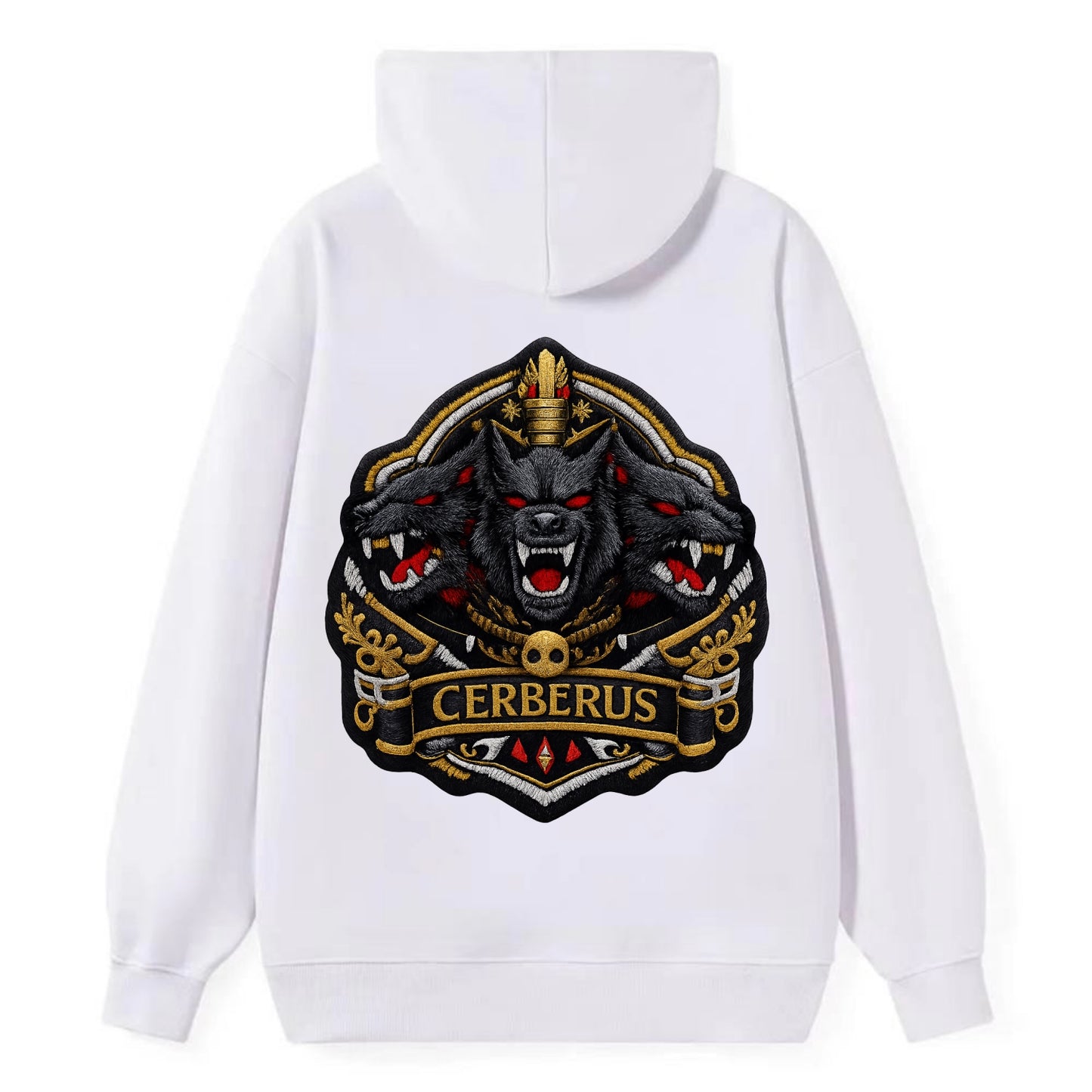 CERBERUS THREE HEADS - triple hound in black and red , underworld - Classic Pullover Hoodie - White
