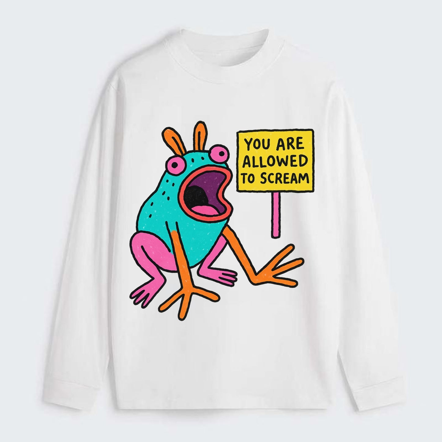 YOU ARE ALLOWED TO SCREAM | Open-mouthed frog - Classic Long Sleeve Shirt - White