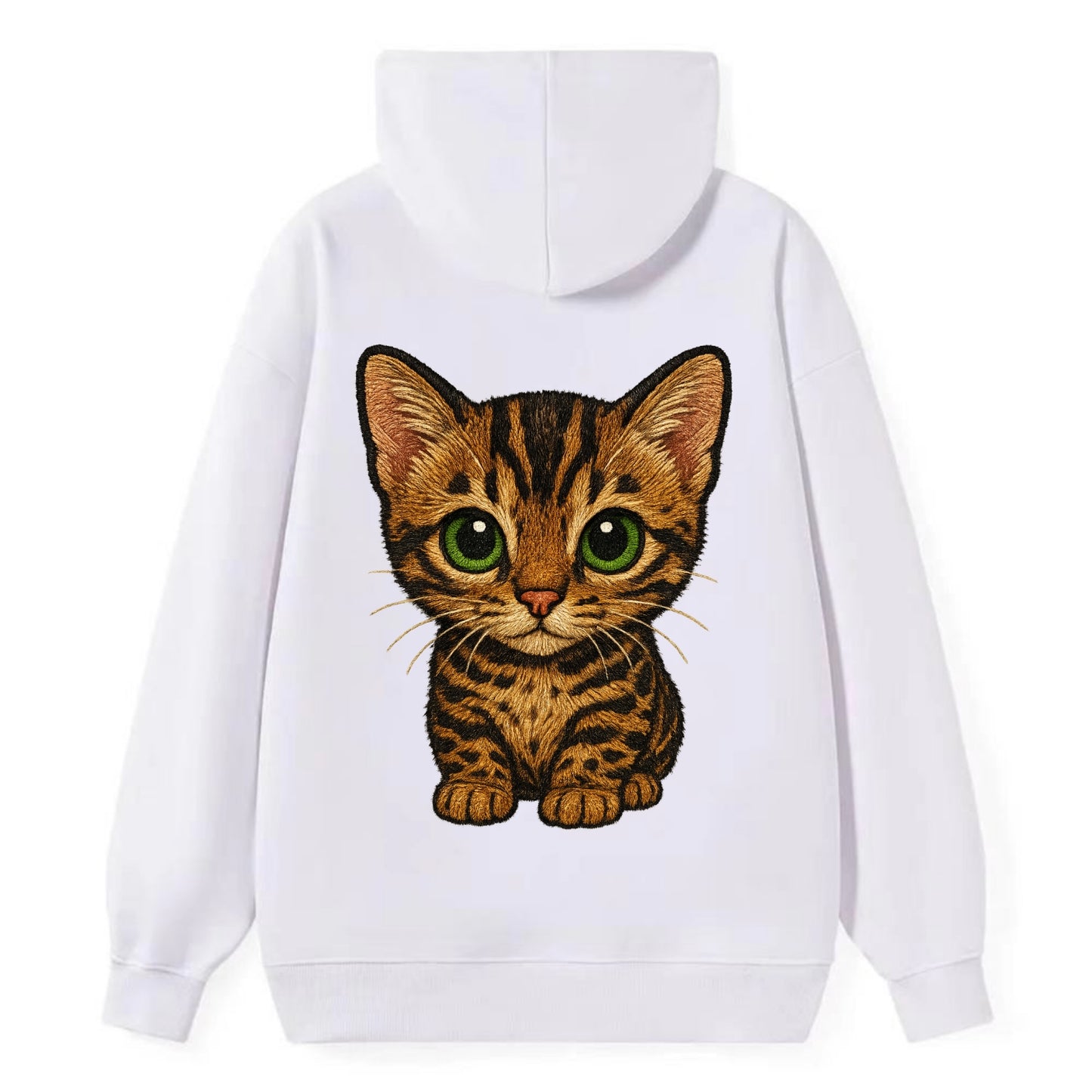 Baby Bengal Kitten - spotted/marbled wild coat, green eyes, athletic - Classic Pullover Hoodie - White