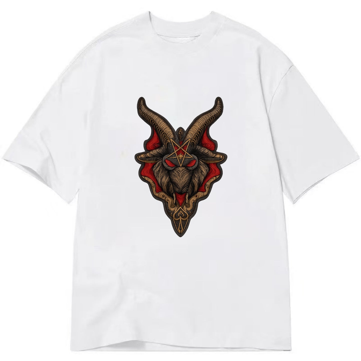 BAPHOMET HEAD - goat head symbol in black and red , occult - Classic T-shirt - White
