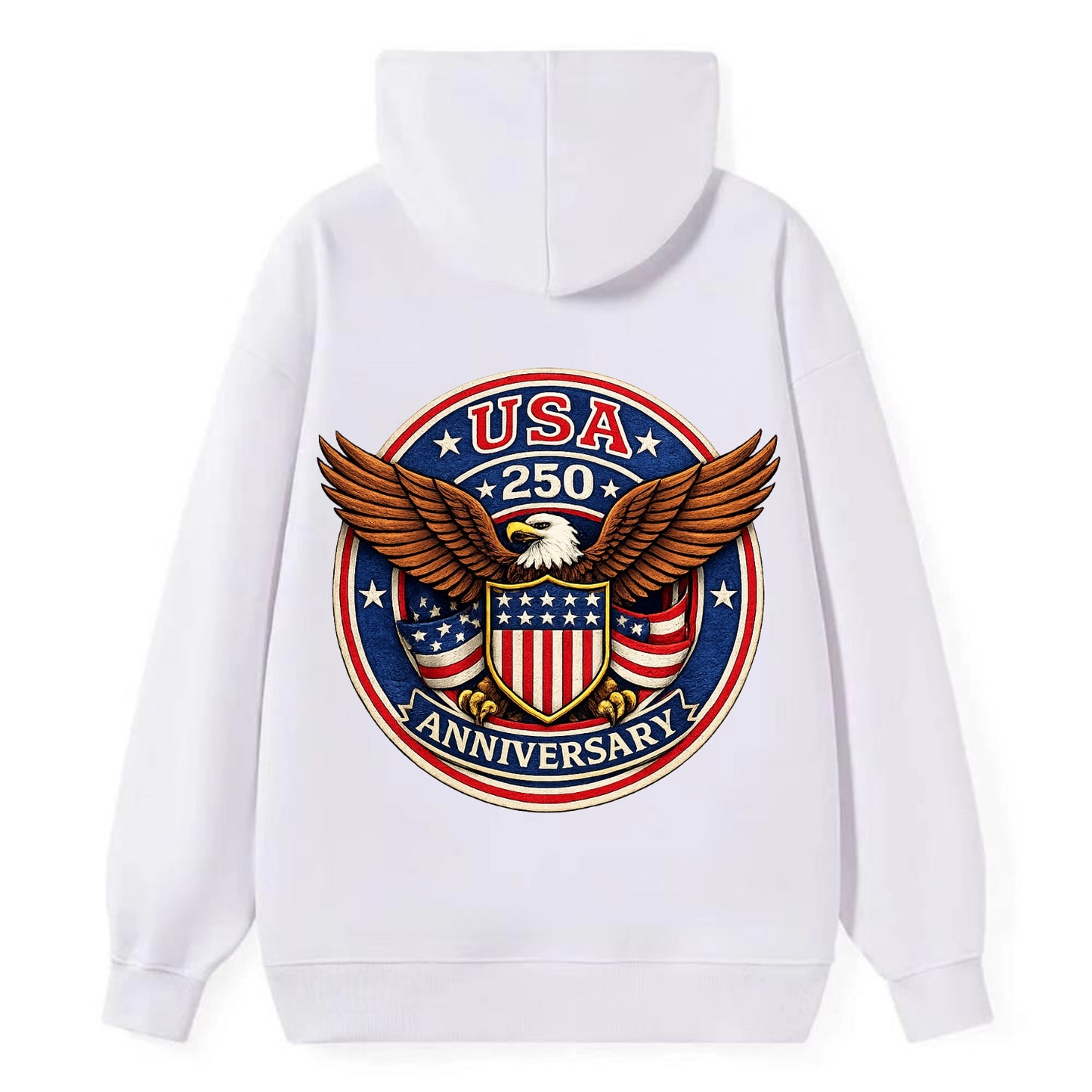Usa 250 Anniversary Eagle Shield Emblem - Classic Pullover Hoodie - White