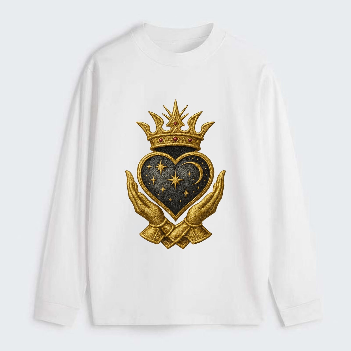 Hammered bronze warrior crown anchoring a dark steel heart with - Classic Long Sleeve Shirt - White