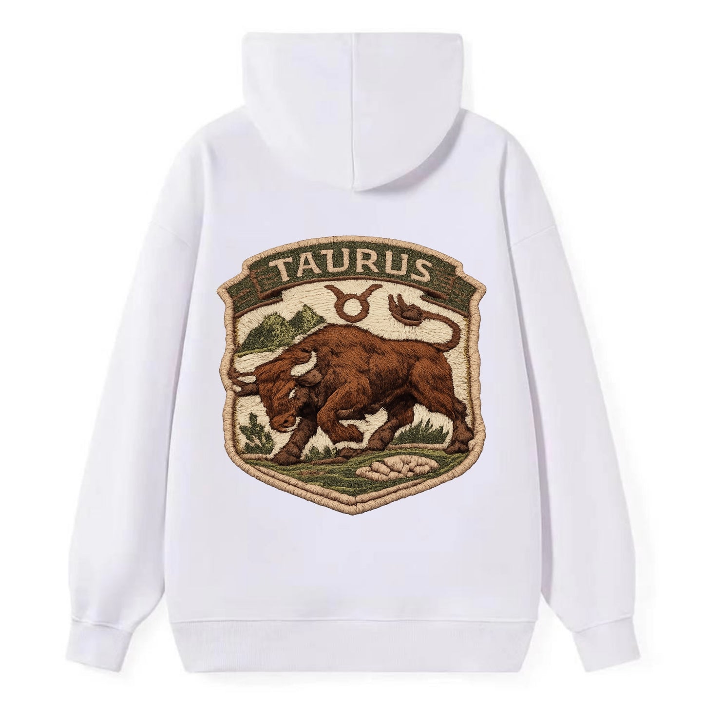 TAURUS BULL - strong bull in brown and green , earth sign - Classic Pullover Hoodie - White